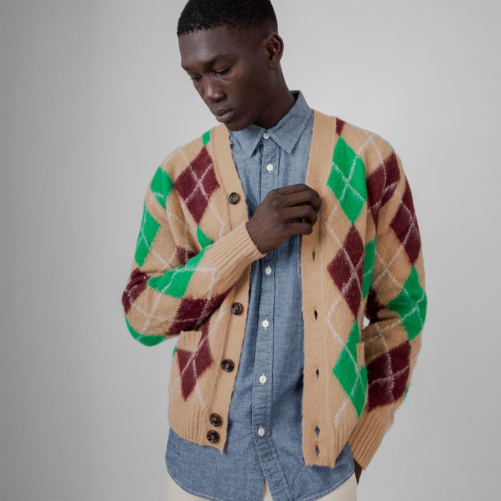 Aspesi Cardigan In Lana Shetland Cammello Uomo - 6