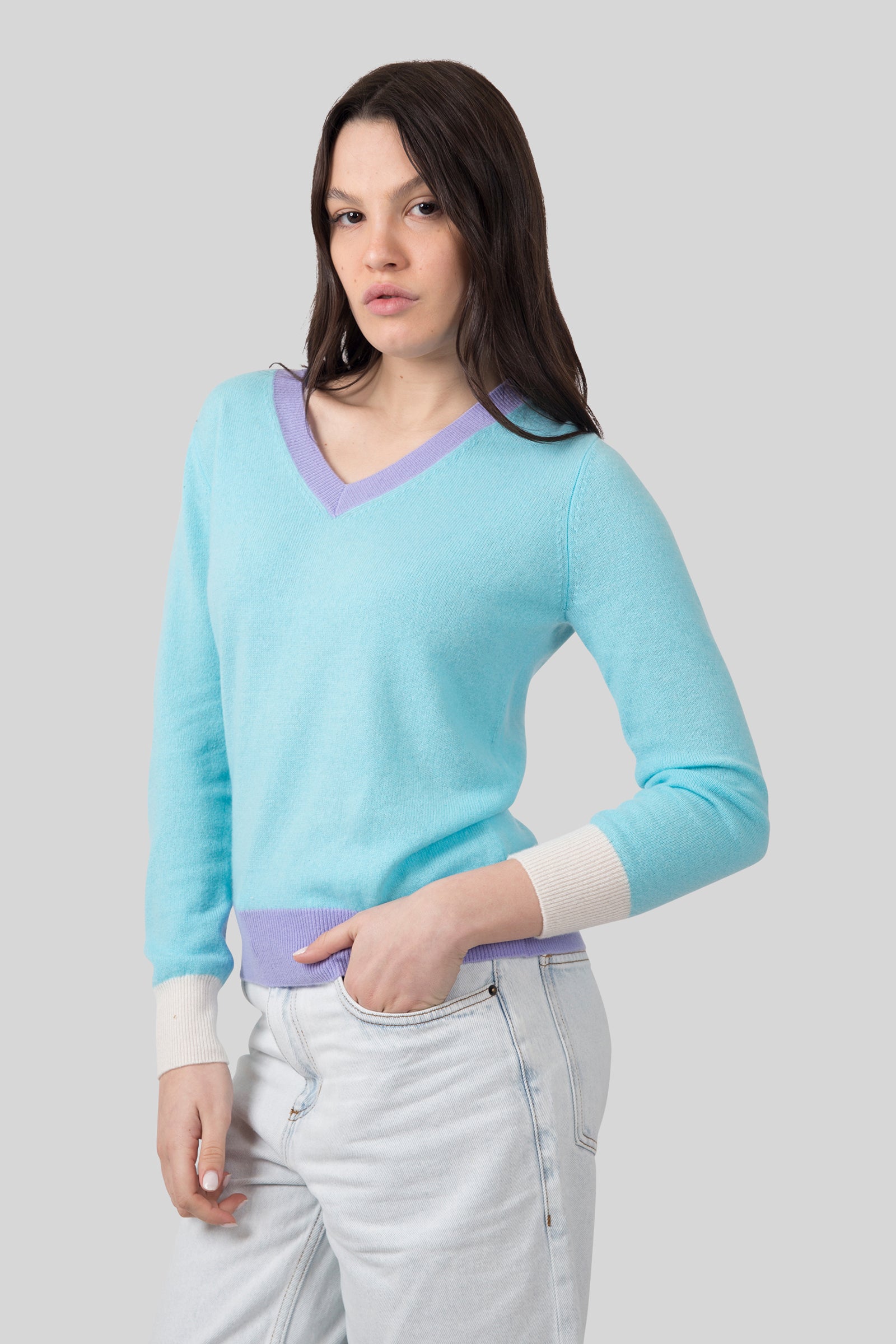 Absolut Cashmere Maglia Scollo V Isla Celeste Donna - 5
