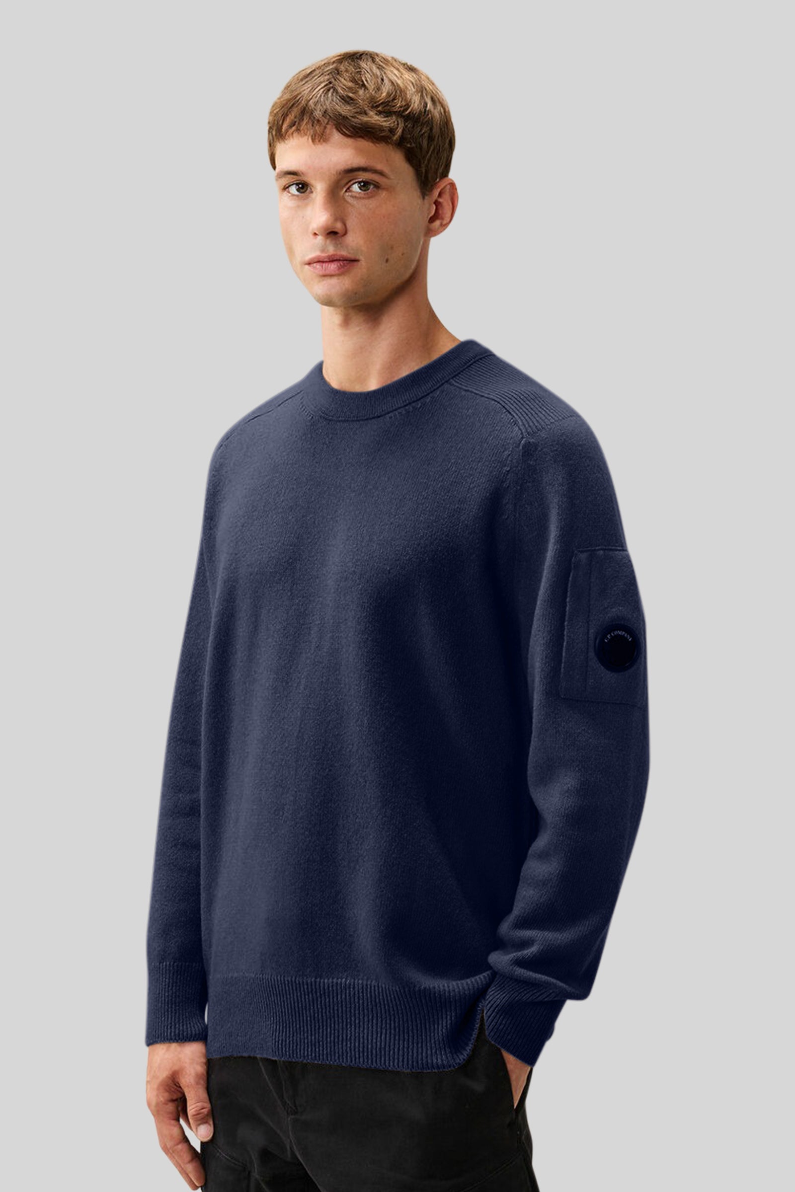 C.p. Company Maglia Lambswool Lens Crewneck Blu Scuro Uomo - 2