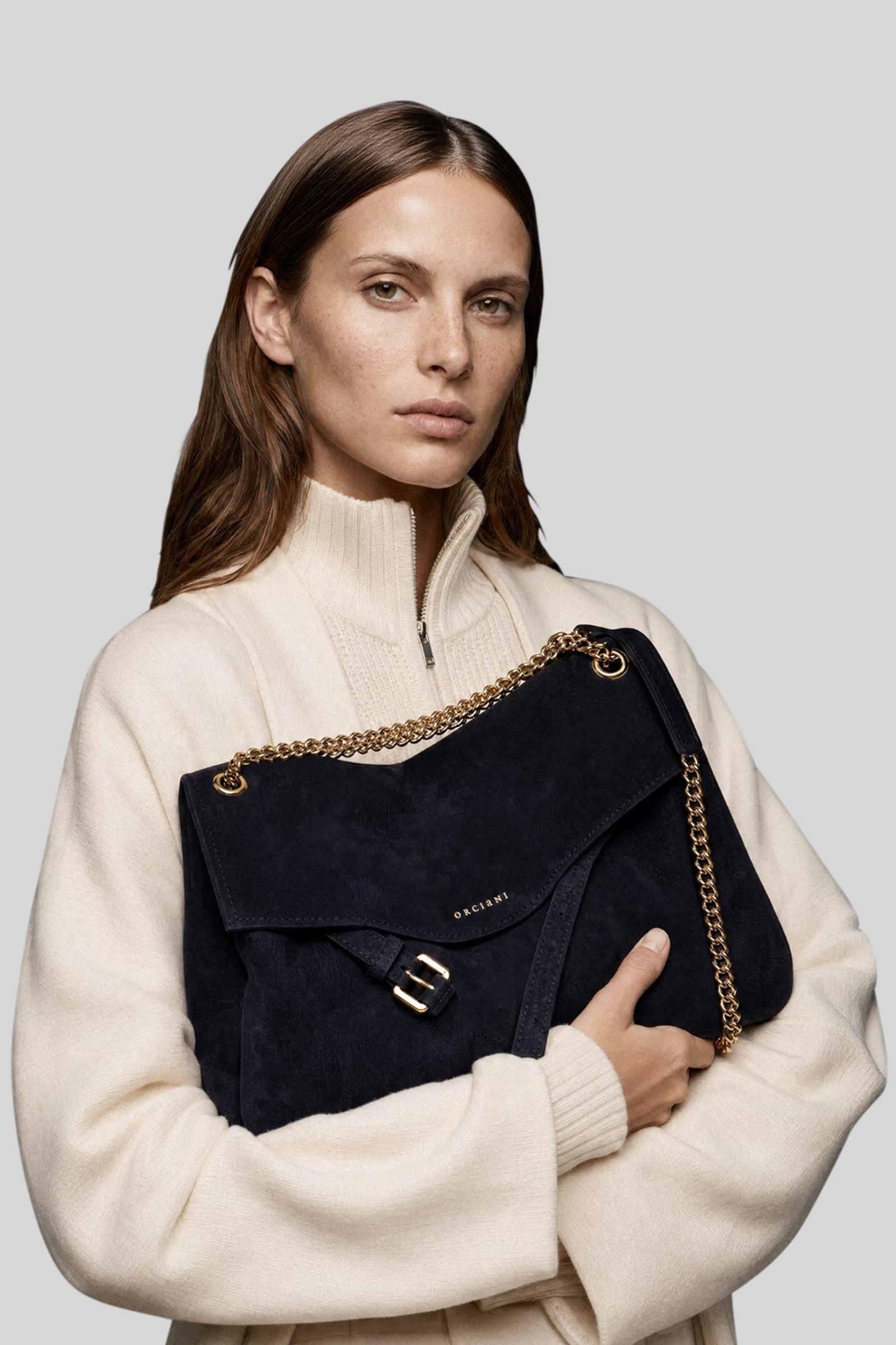 Orciani Borsa Venus Midi In Pelle Nabuk Blu Donna - 1