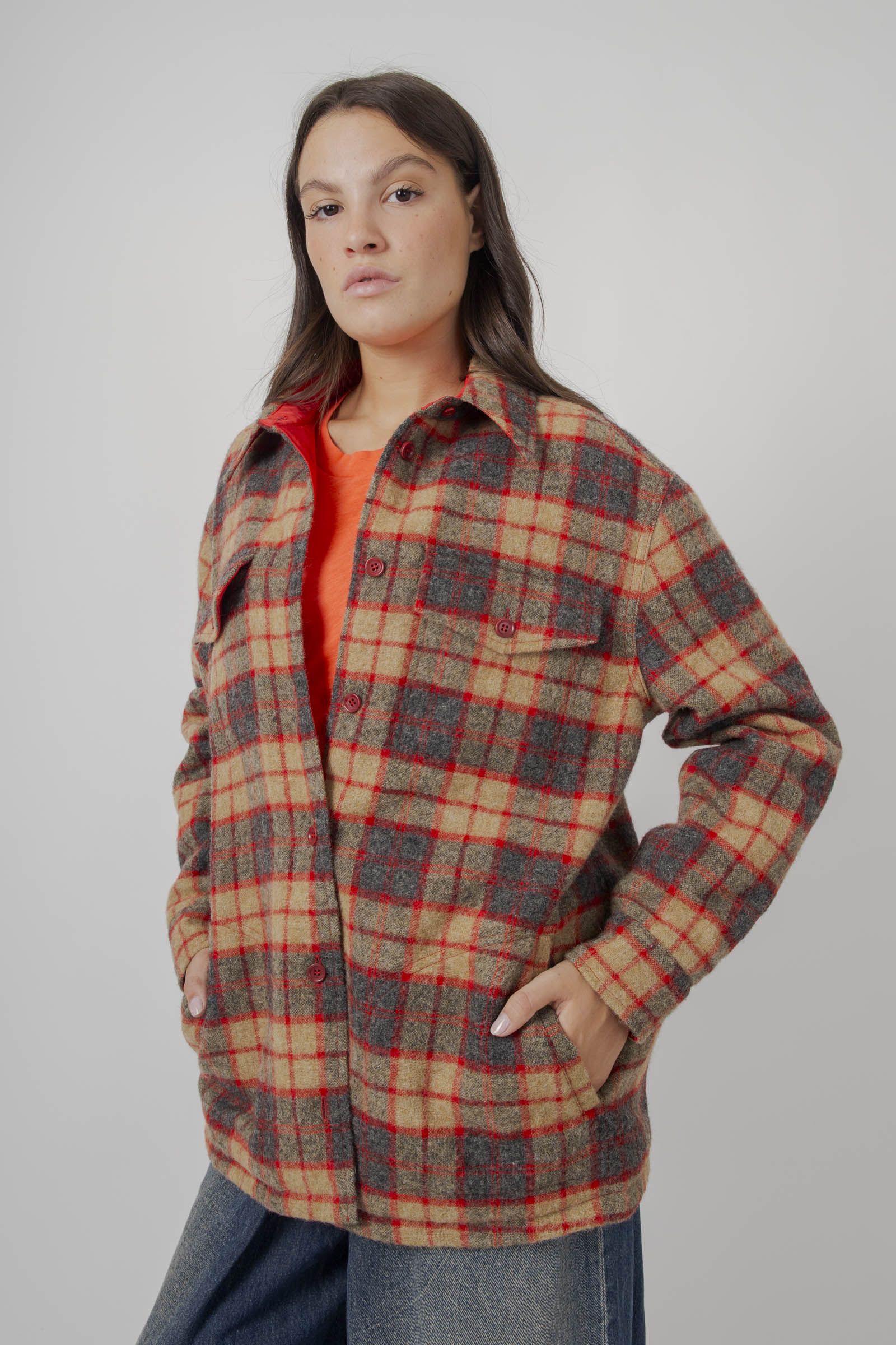 Aspesi Camicia Check In Lana Shetland Rosso Donna - 3