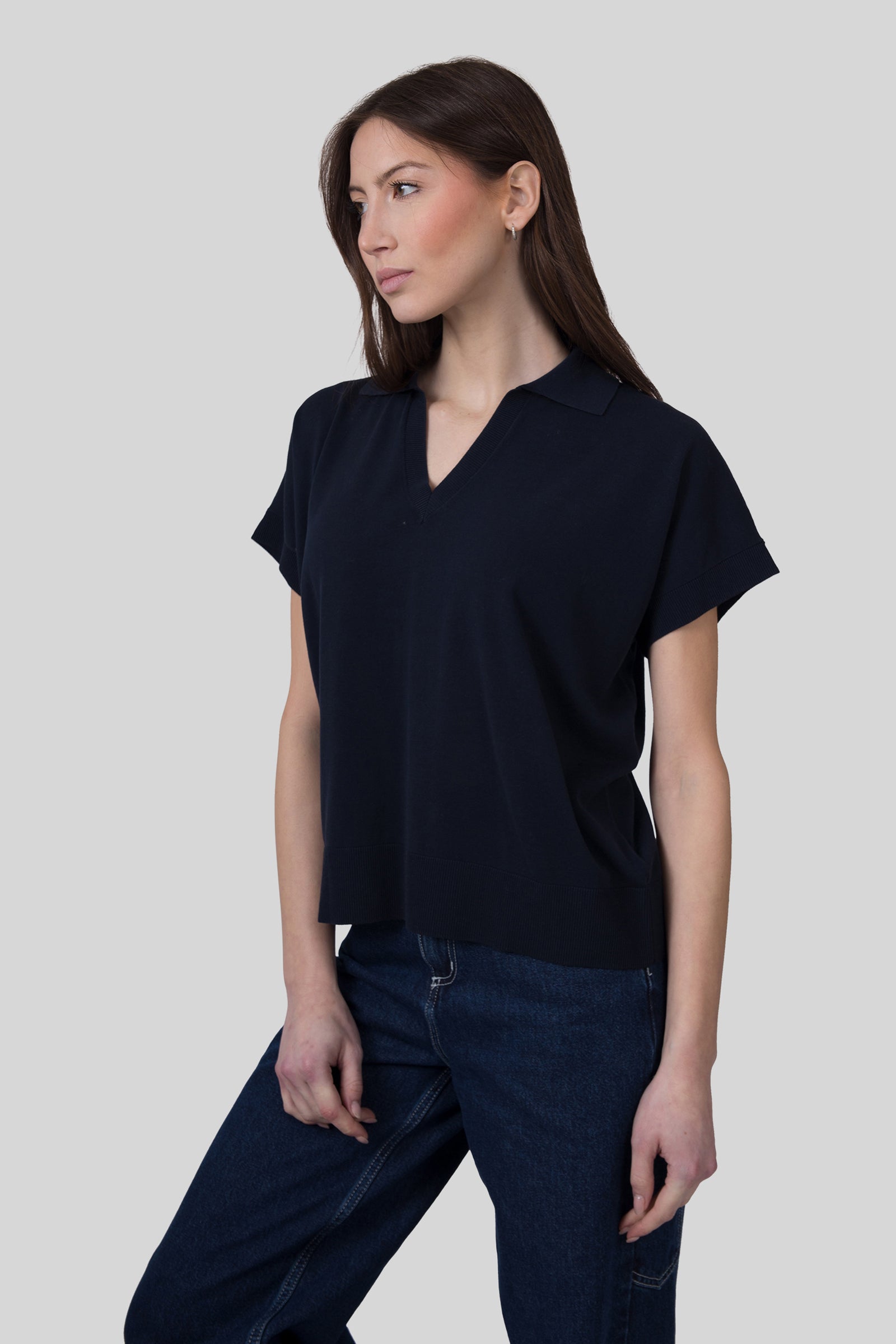 Aspesi Polo In Maglia Scollo V Blu Navy Donna - 7