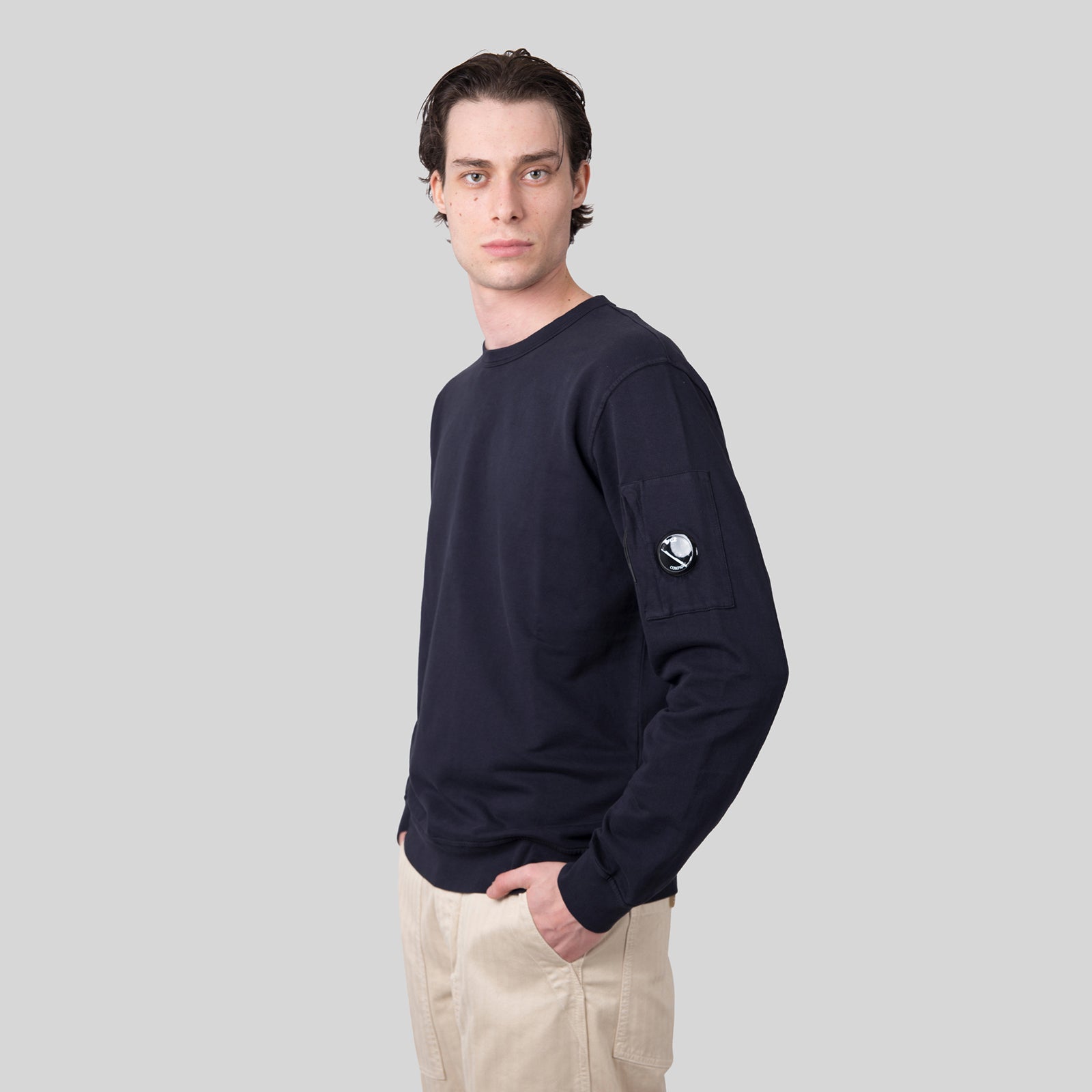 C.p. Company Felpa Light Fleece Crewneck Blu Scuro Uomo - 6