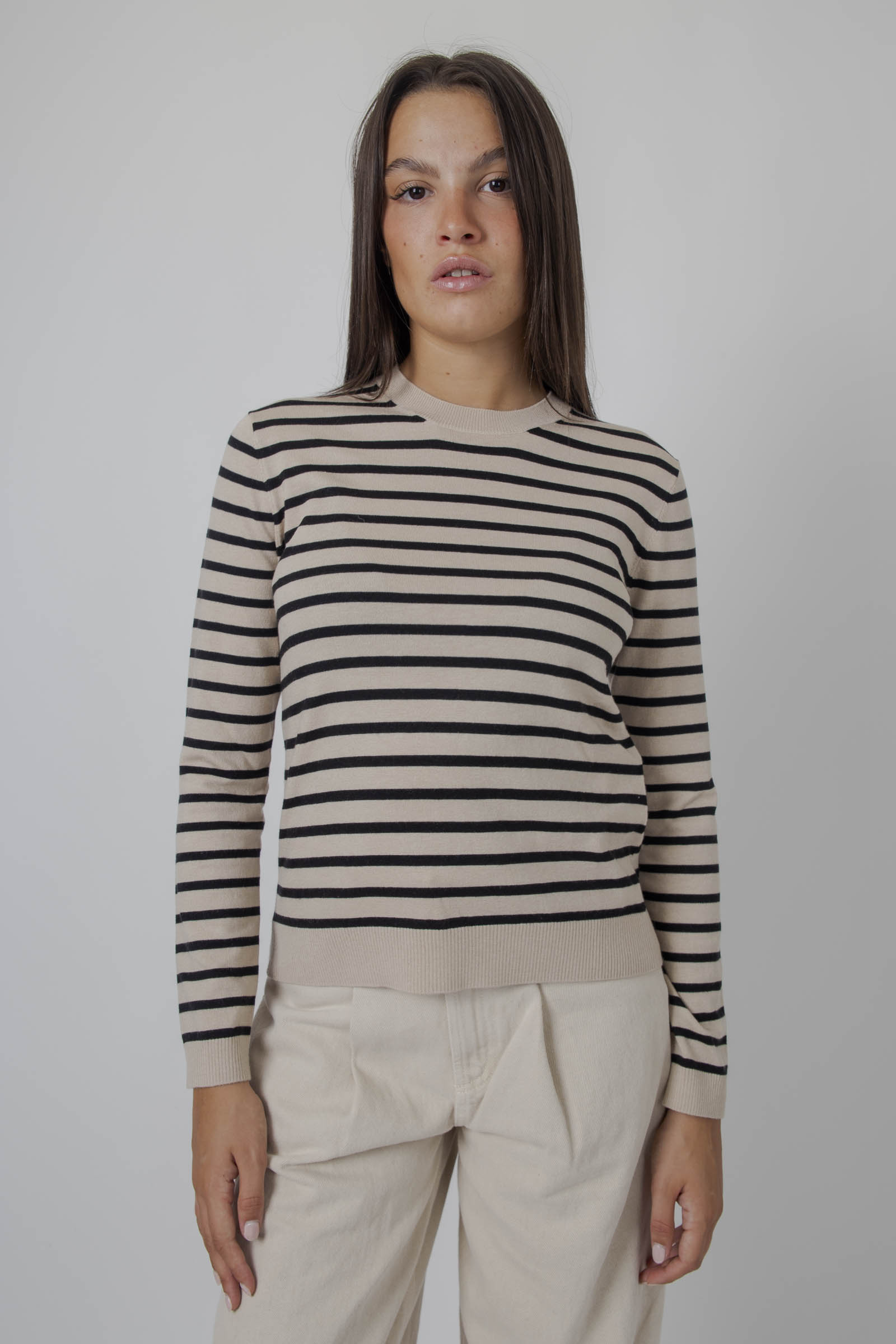 Weekend Max Mara Maglia Girocollo Riga Beige/nero Donna - 2