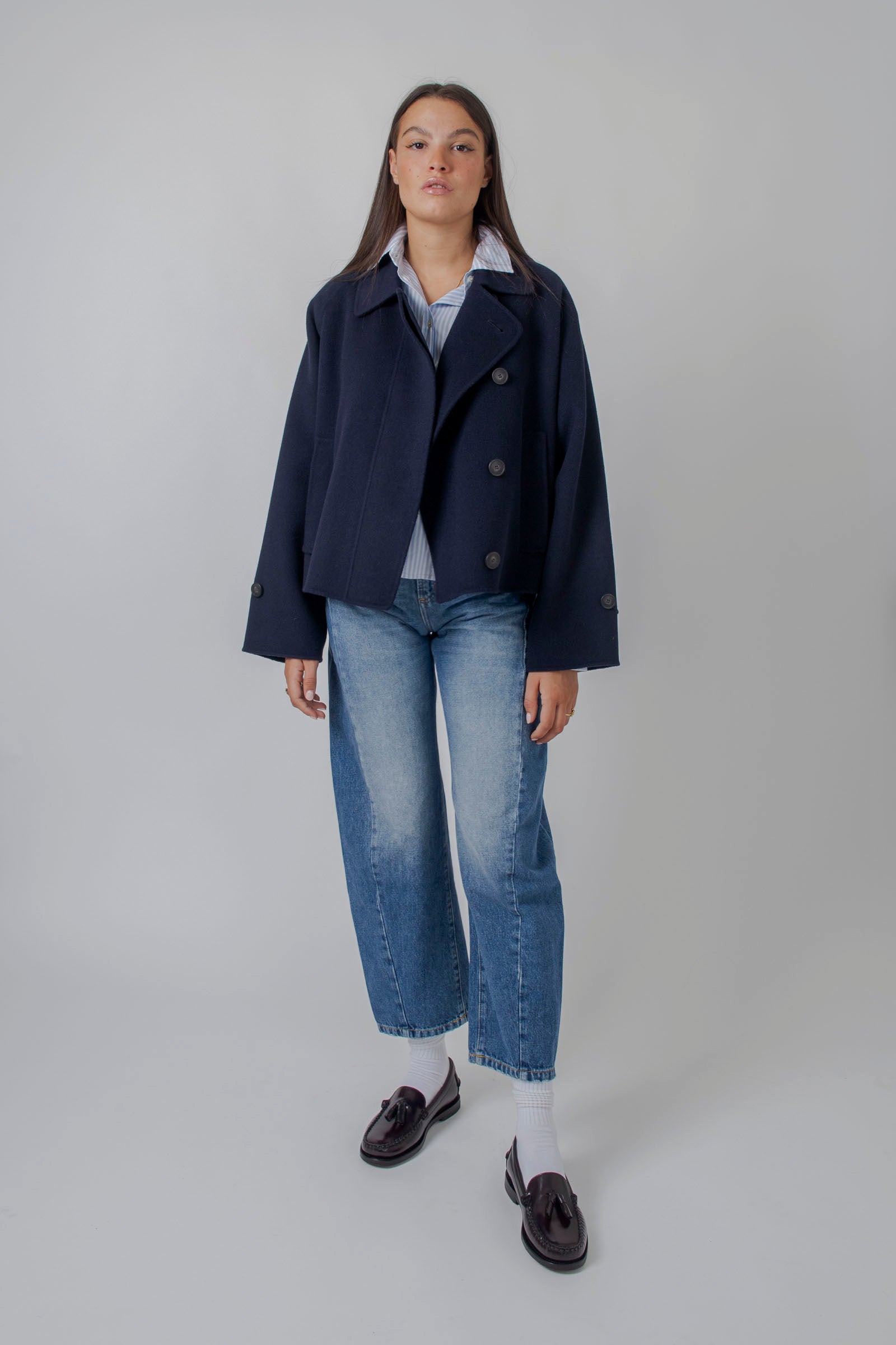 Weekend Max Mara Cappotto Corto In Drap Di Lana Carella Blu Donna - 2