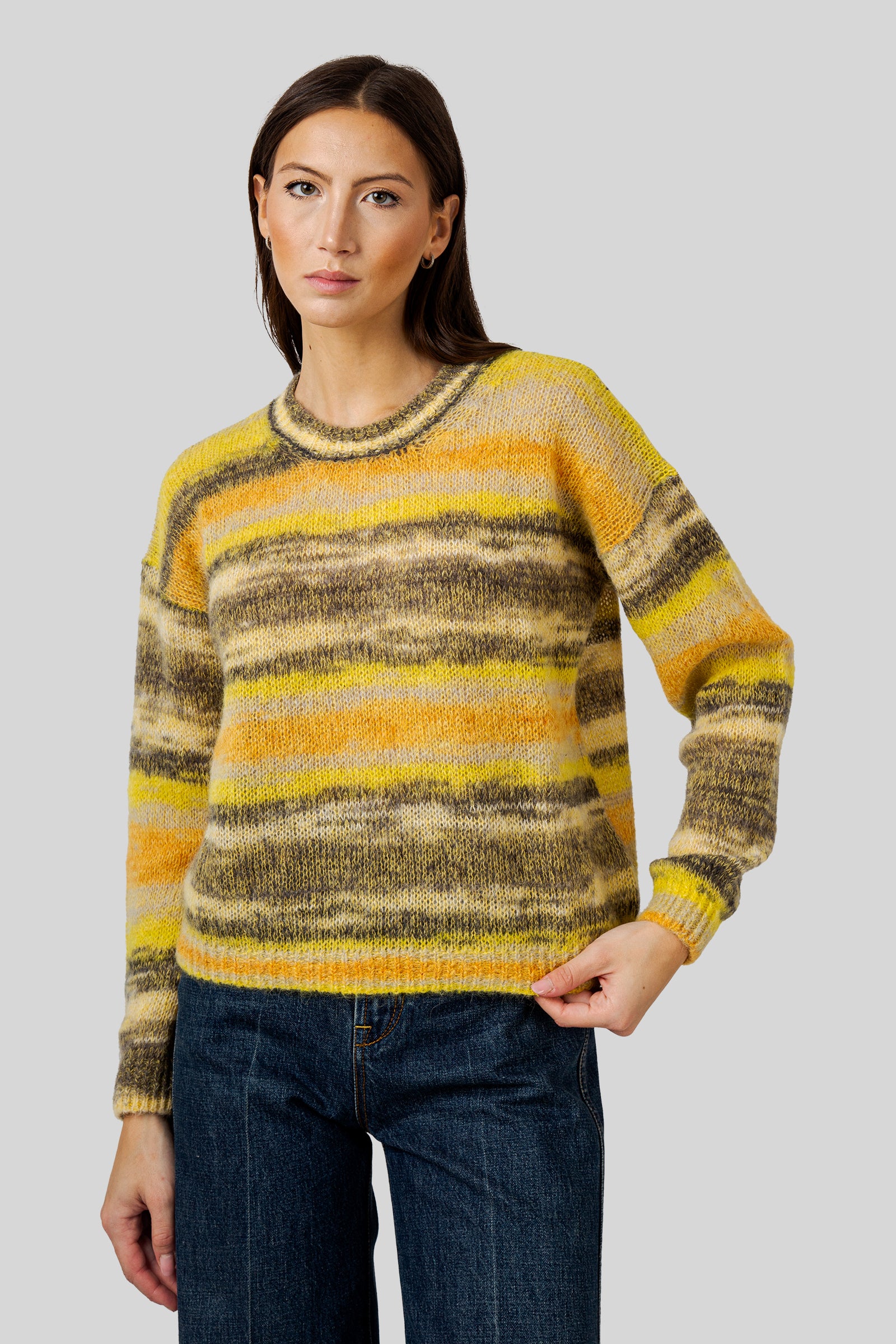 Roberto Collina Maglia Girocollo Giallo/grigio Donna - 3