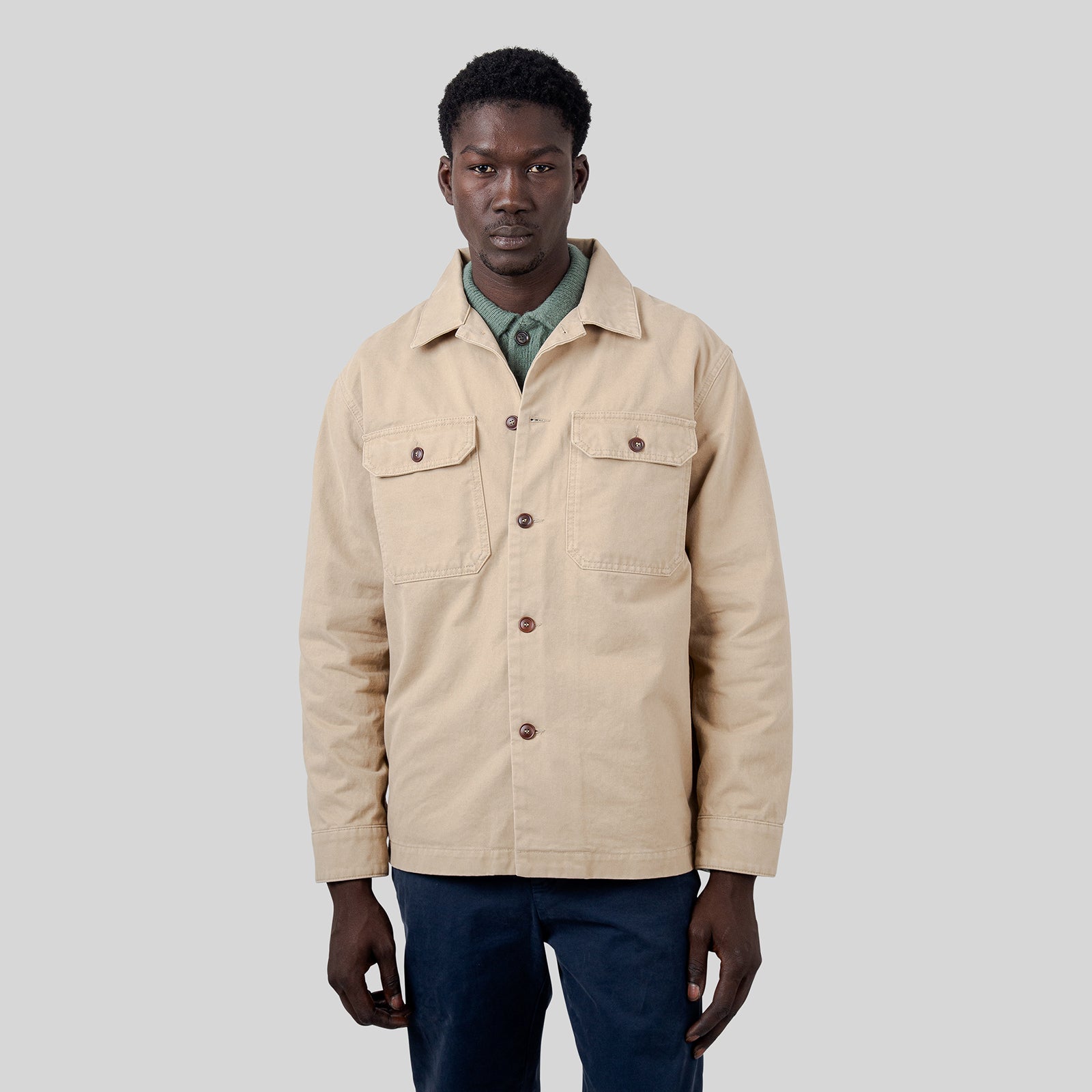 Tela Genova Overshirt Greto Gabardine Beige Uomo - 8
