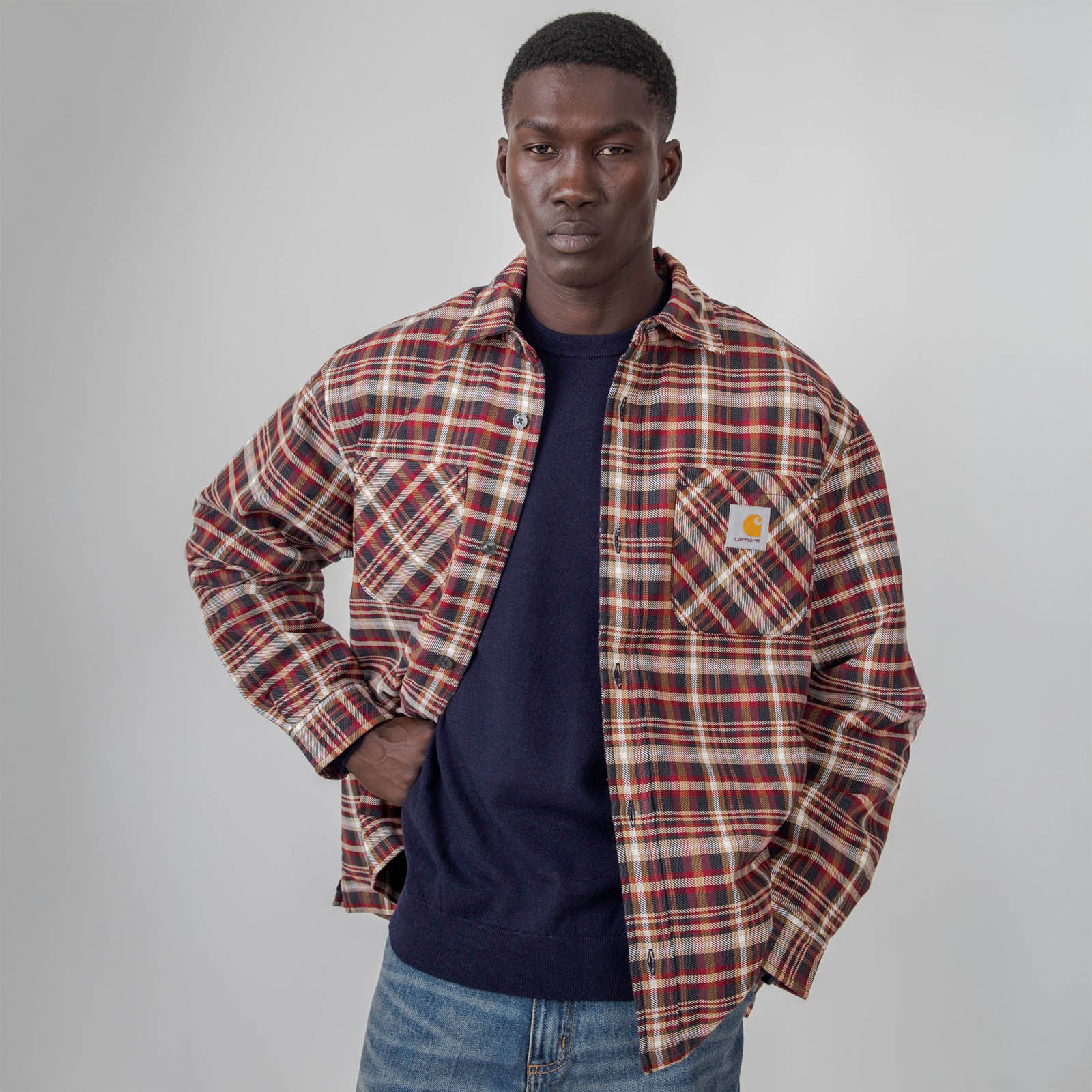 Carhartt Wip Cronyn Shirt Jac Check Beige/bordeaux Uomo - 9