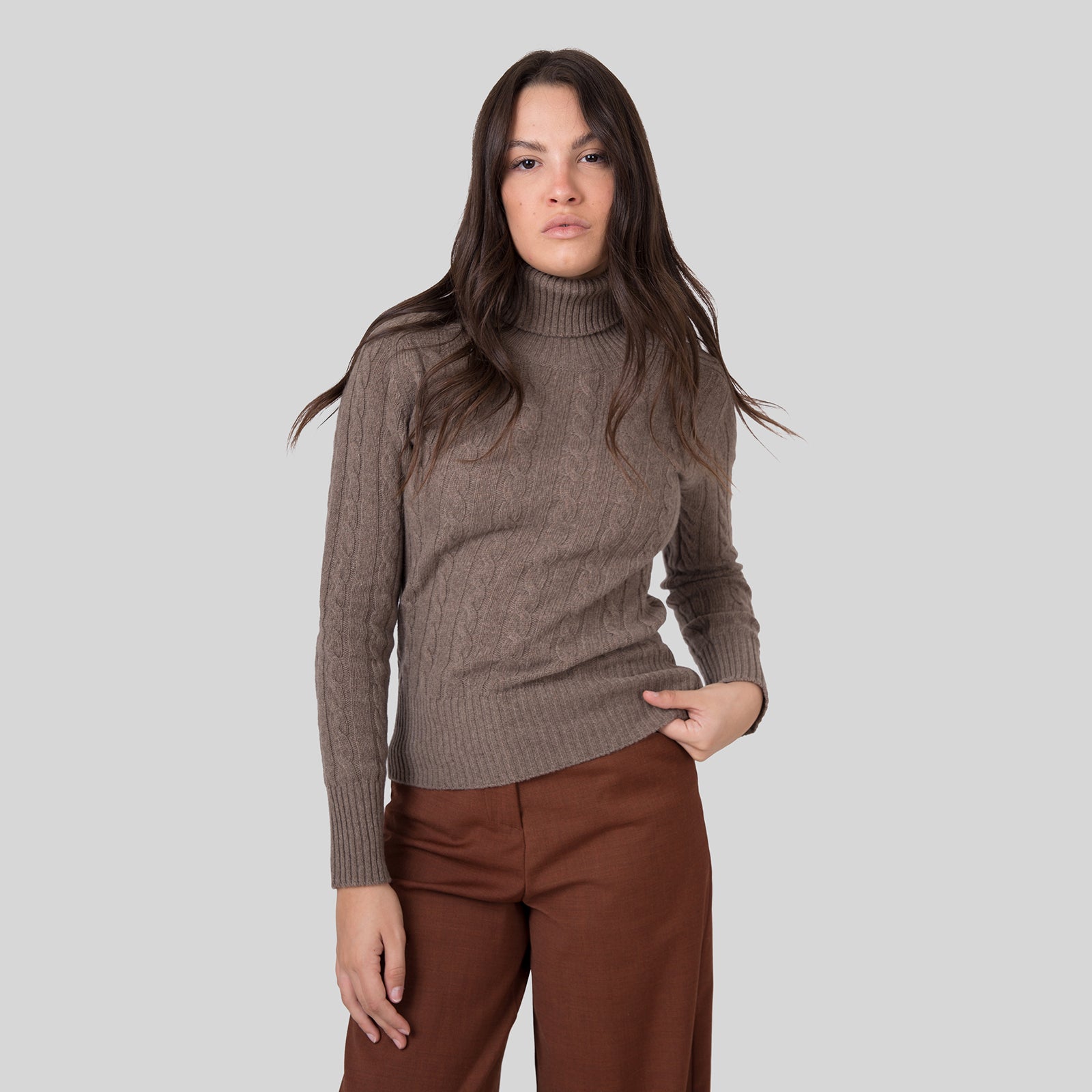 Grifoni Maglia Trecce Collo Alto Noce Donna - 8