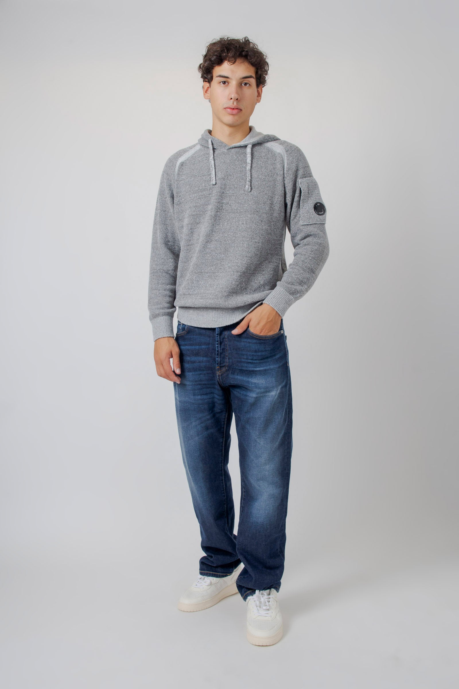 C.p. Company Maglia Hooded In Fleece Knit Grigio Uomo - 8