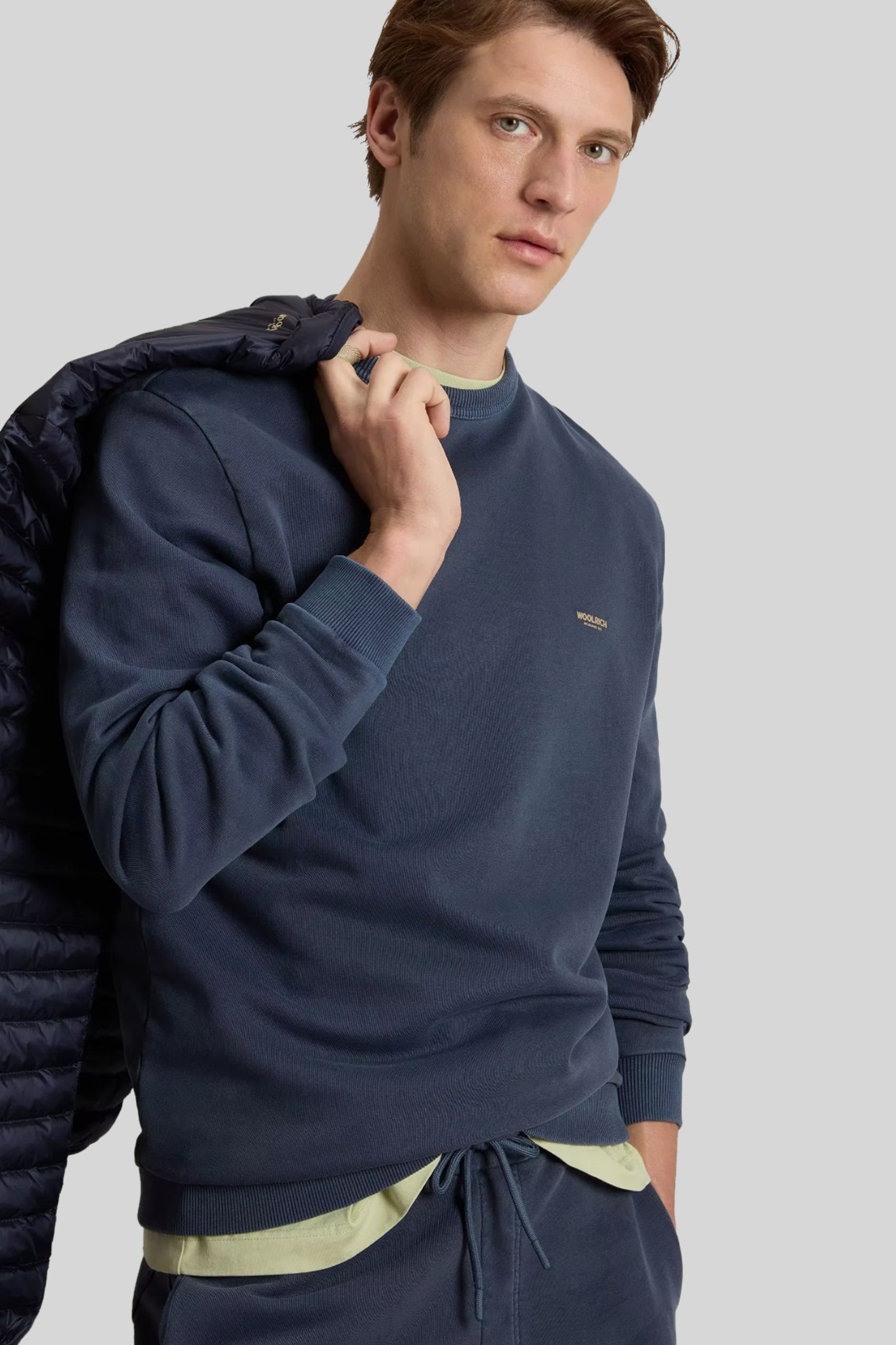 Woolrich Felpa Garment Dyed Logo Blu Uomo - 4