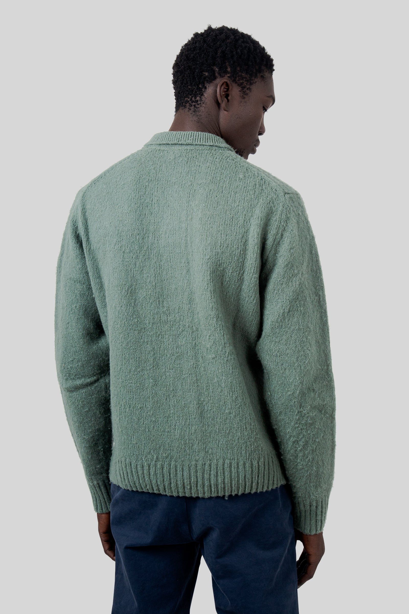 Aspesi Cardigan In Lana Shetland Verde Salvia Uomo - 6