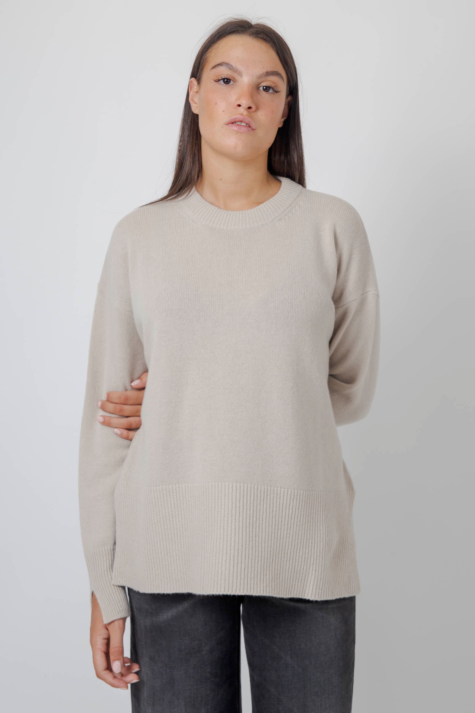 Roberto Collina Maglia Girocollo Lana Cashmere Beige Donna - 1