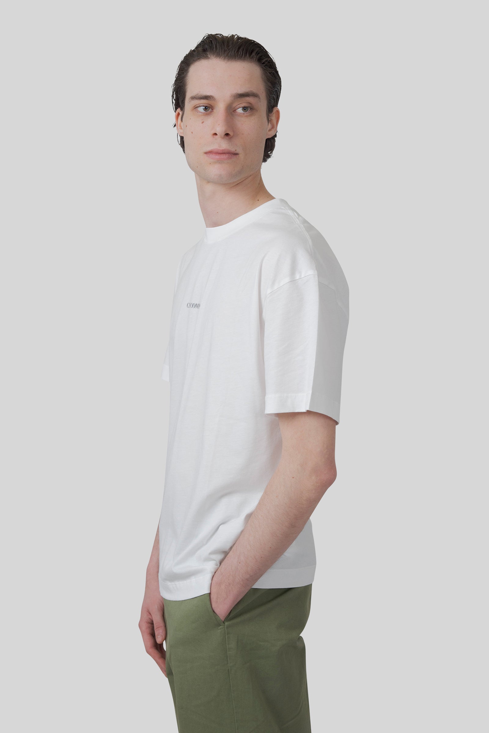 C.p. Company T-shirt 30/1 Jersey Logo Bianco Off Uomo - 3