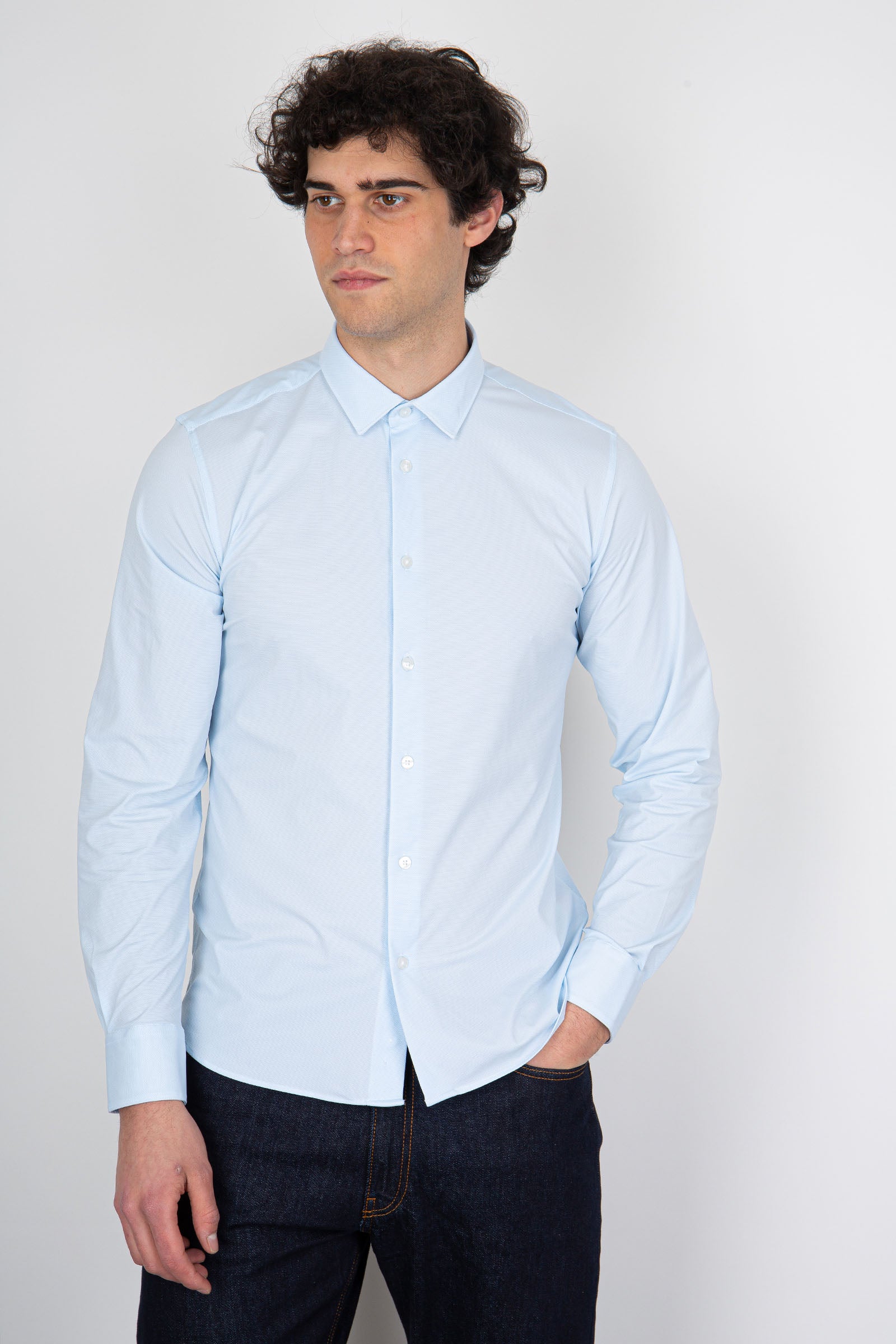 Rrd Camicia Shirt Oxford Jacquard Open Celeste Uomo - 1