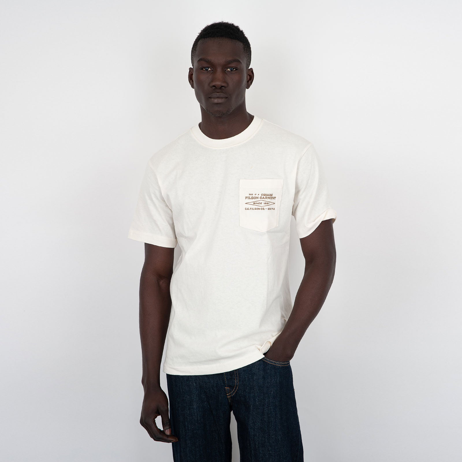 Filson T-Shirt Embroidered Pocket Cotone Bianco Off - 6