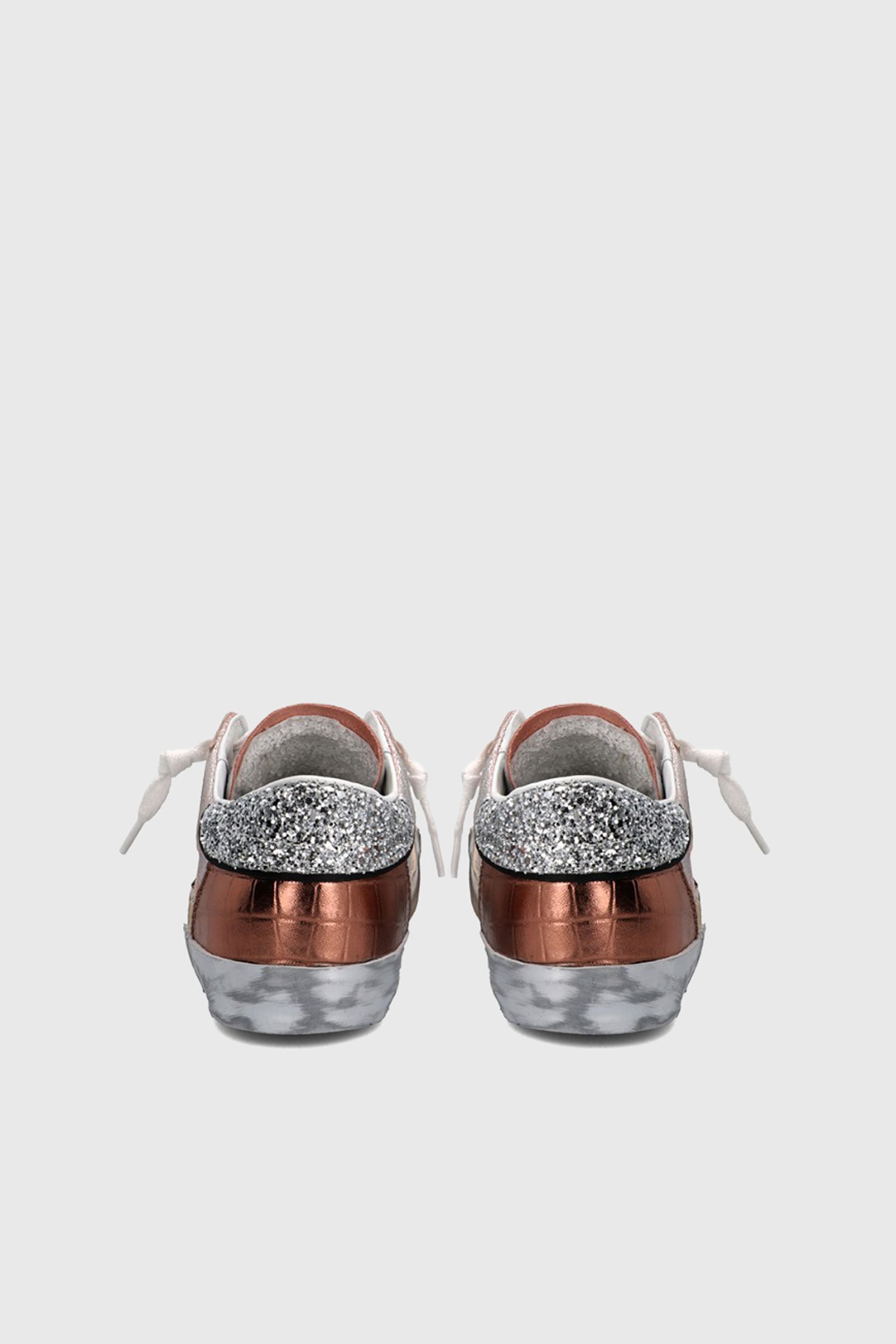 Philippe Model Sneakers PRSX Veau Croco Glitter, Pelle Bianco/Rosa - 4