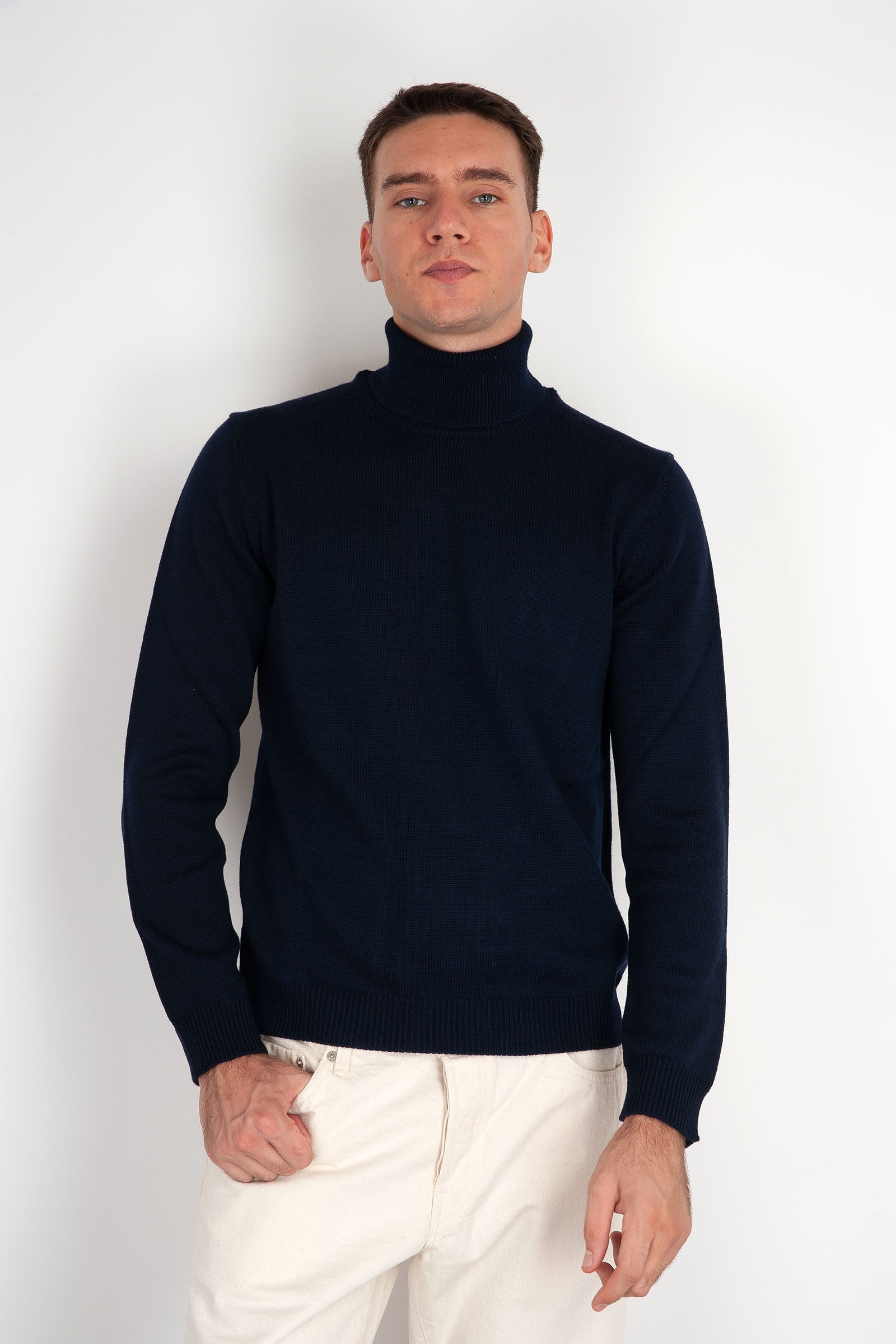 Roberto Collina Maglia Dolcevita Lana Blu Navy - 3