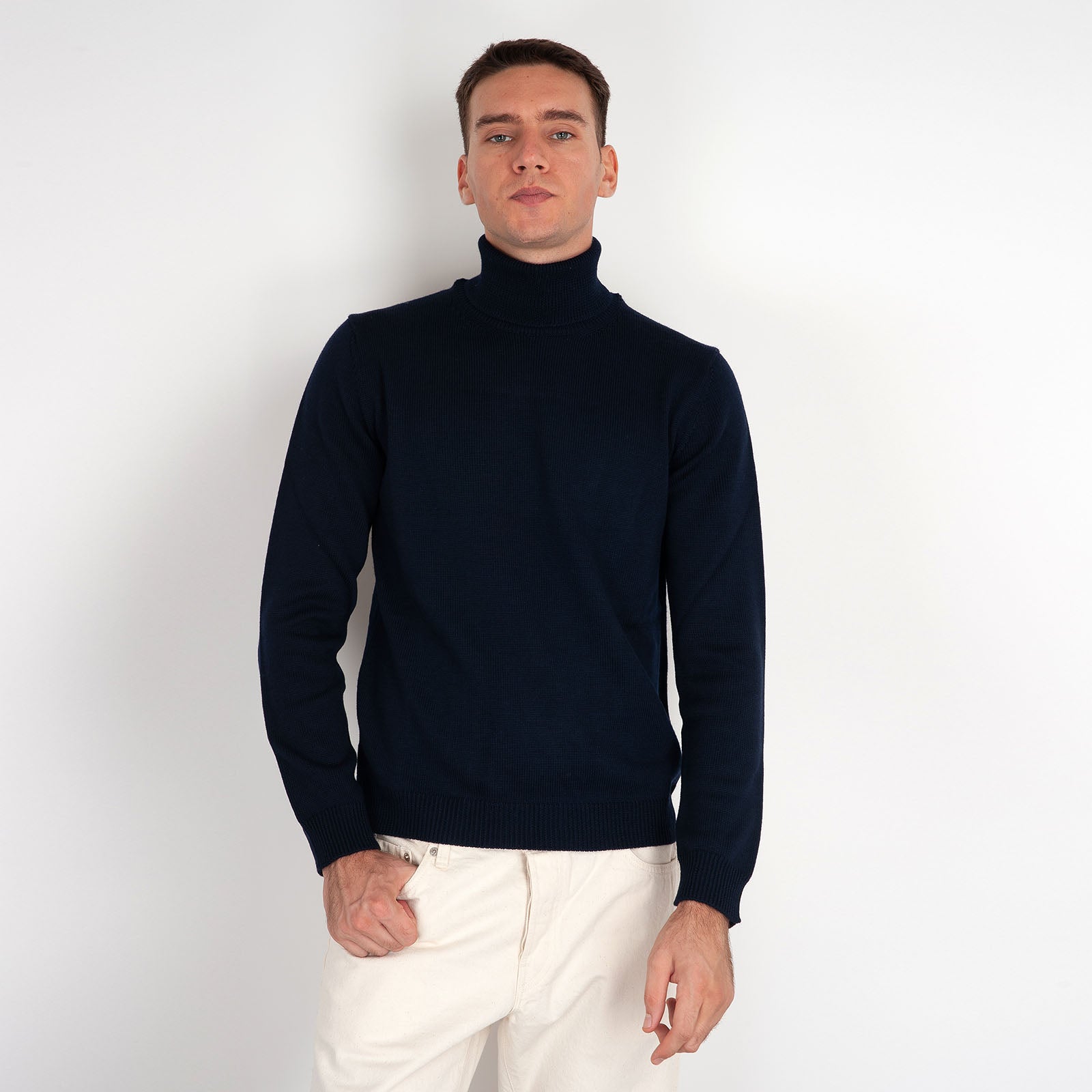 Roberto Collina Maglia Dolcevita Lana Blu Navy - 6