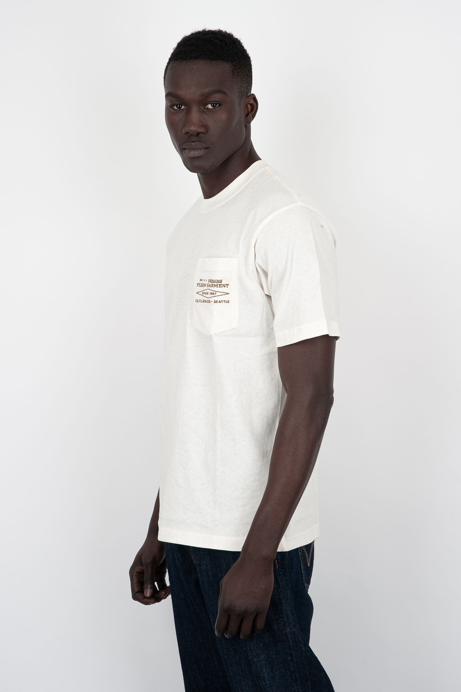 Filson T-Shirt Embroidered Pocket Cotone Bianco Off - 3