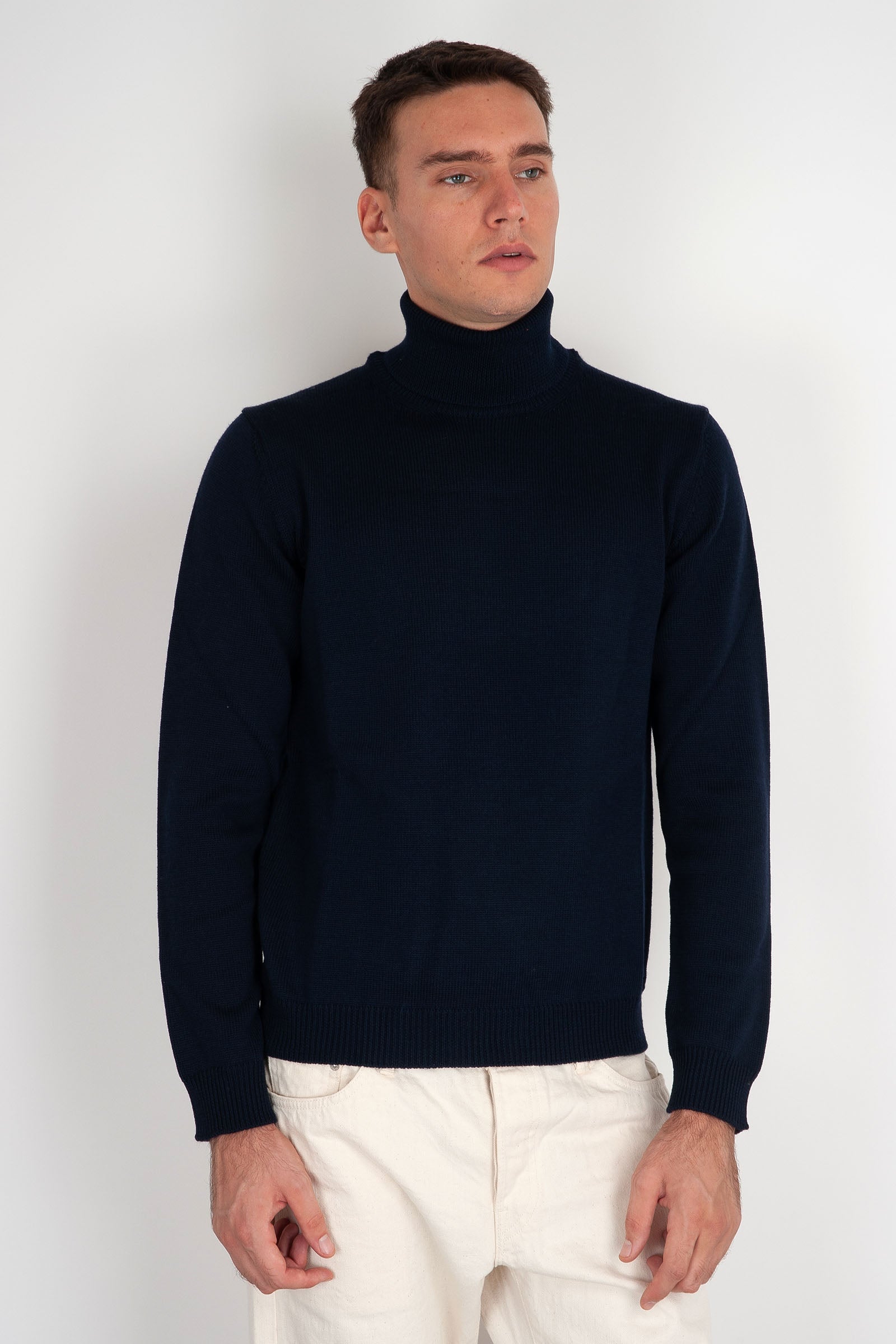 Roberto Collina Maglia Dolcevita Lana Blu Navy - 1