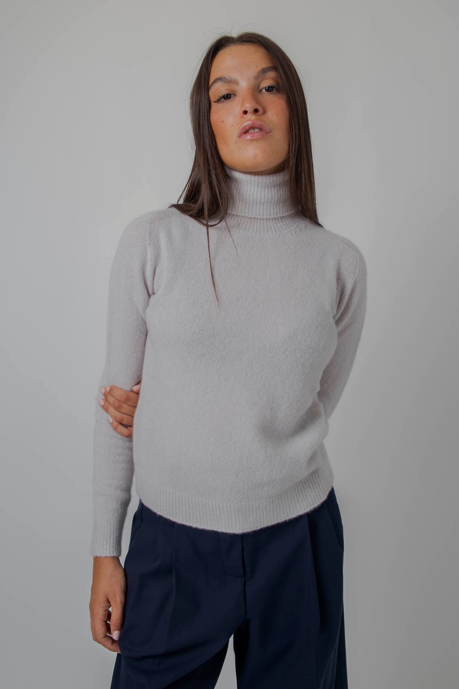 Roberto Collina Maglia Dolcevita Cashmere/seta Perla Donna - 1