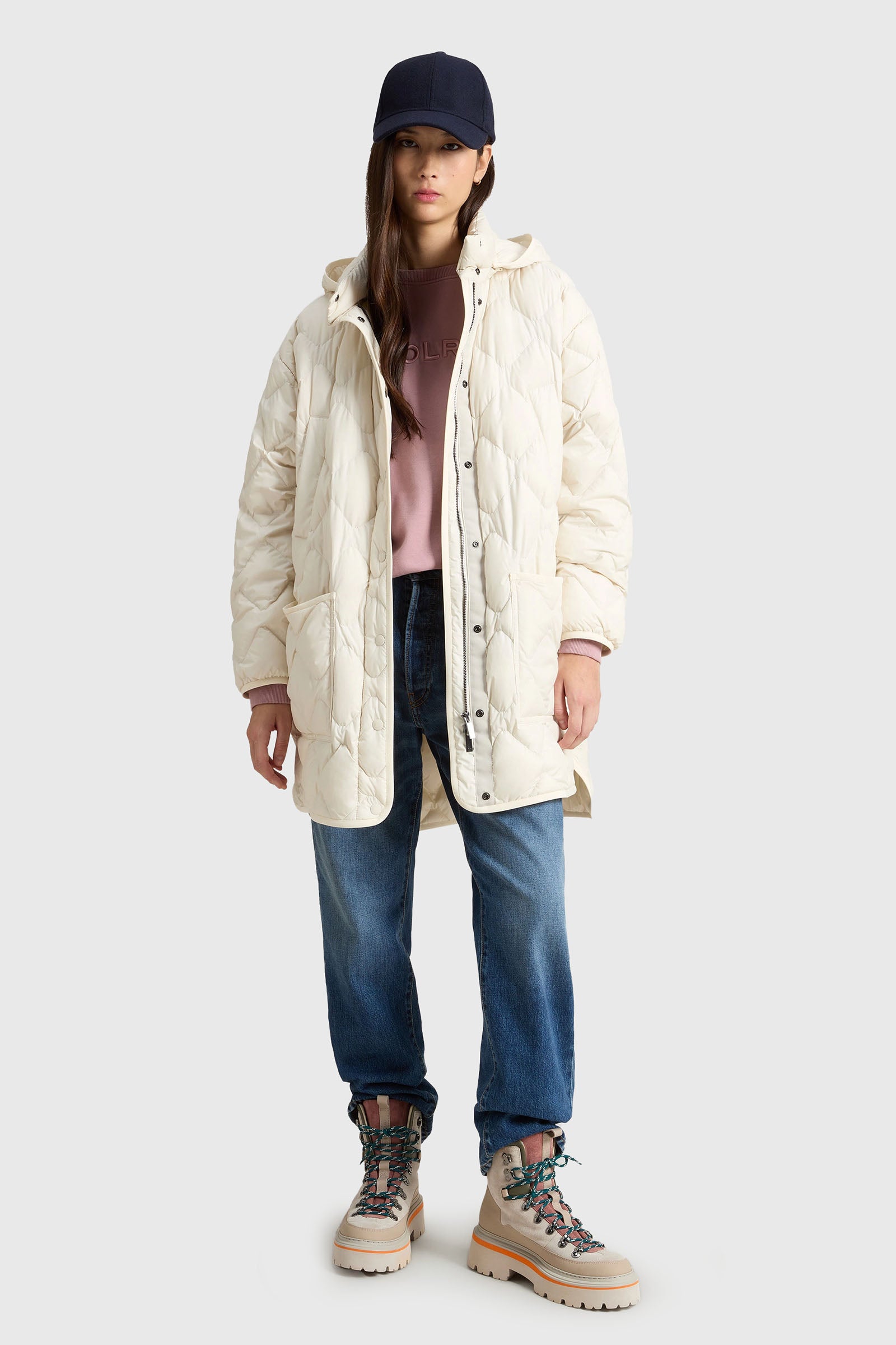 Woolrich Giacca A Mantella Heritage Con Cappuccio Removibile Crema Donna - 4