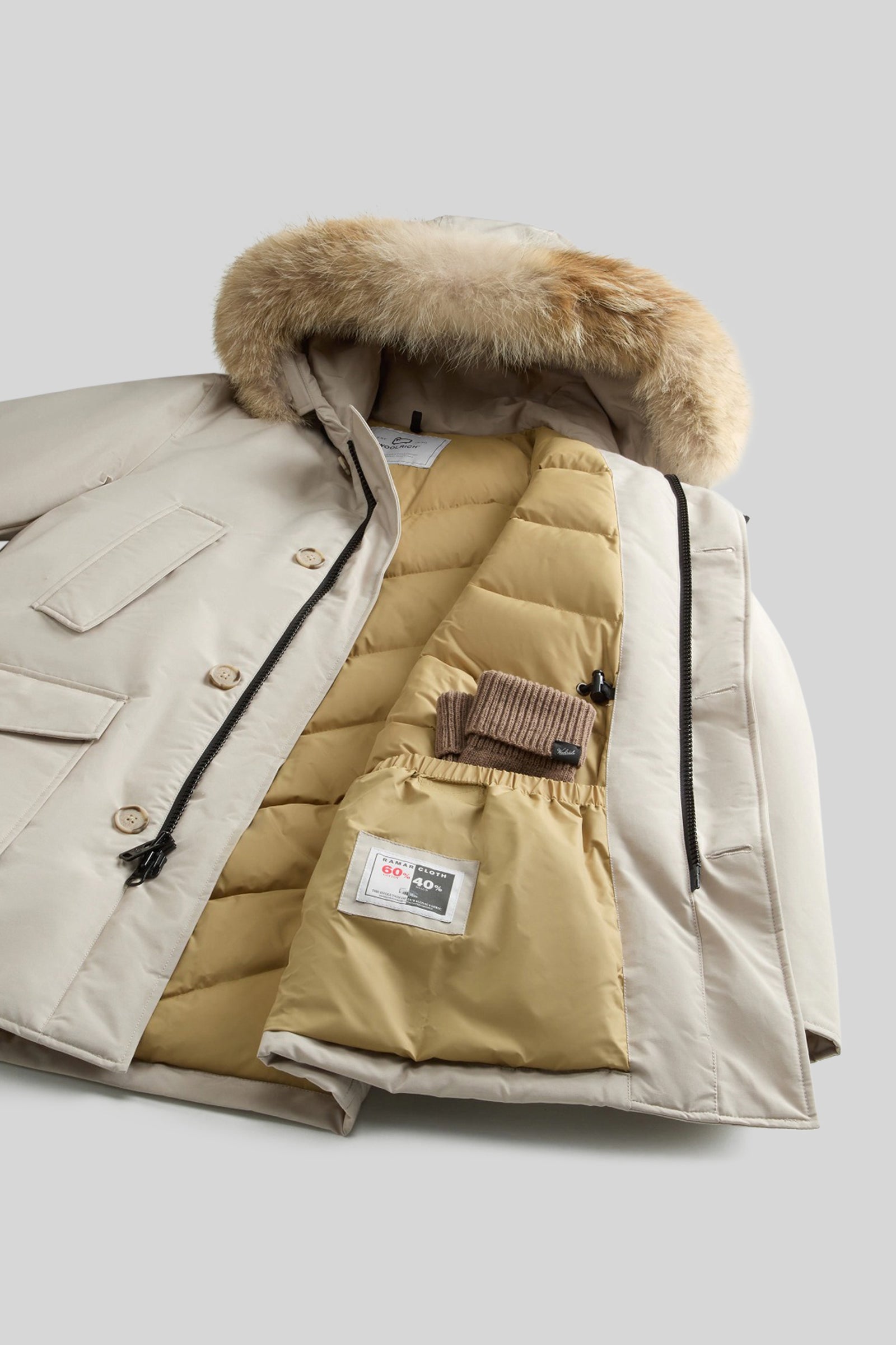 Woolrich Arctic Parka In Ramar Cloth Con Pelliccia Removibile Bianco Off Uomo - 6