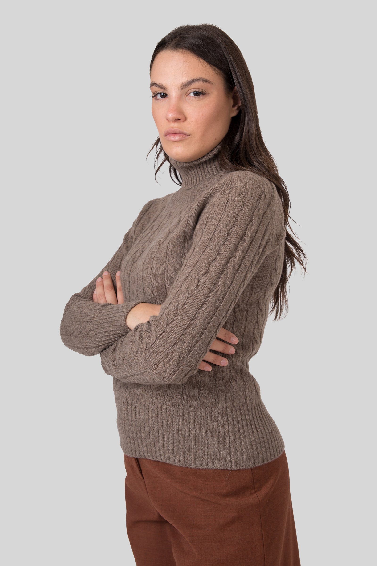 Grifoni Maglia Trecce Collo Alto Noce Donna - 4