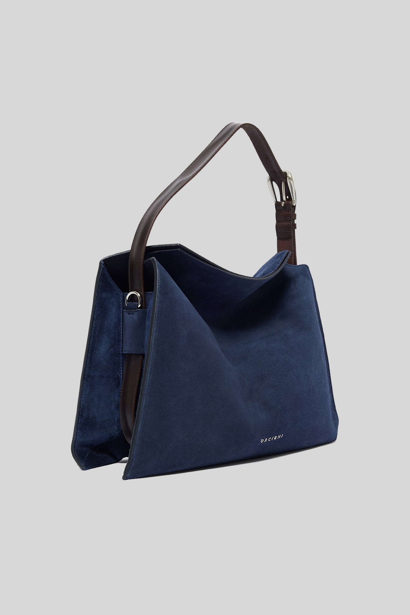 Orciani Borsa Trinity Peach Midi A Spalla Suede E Cuoio Blu Navy Donna - 4