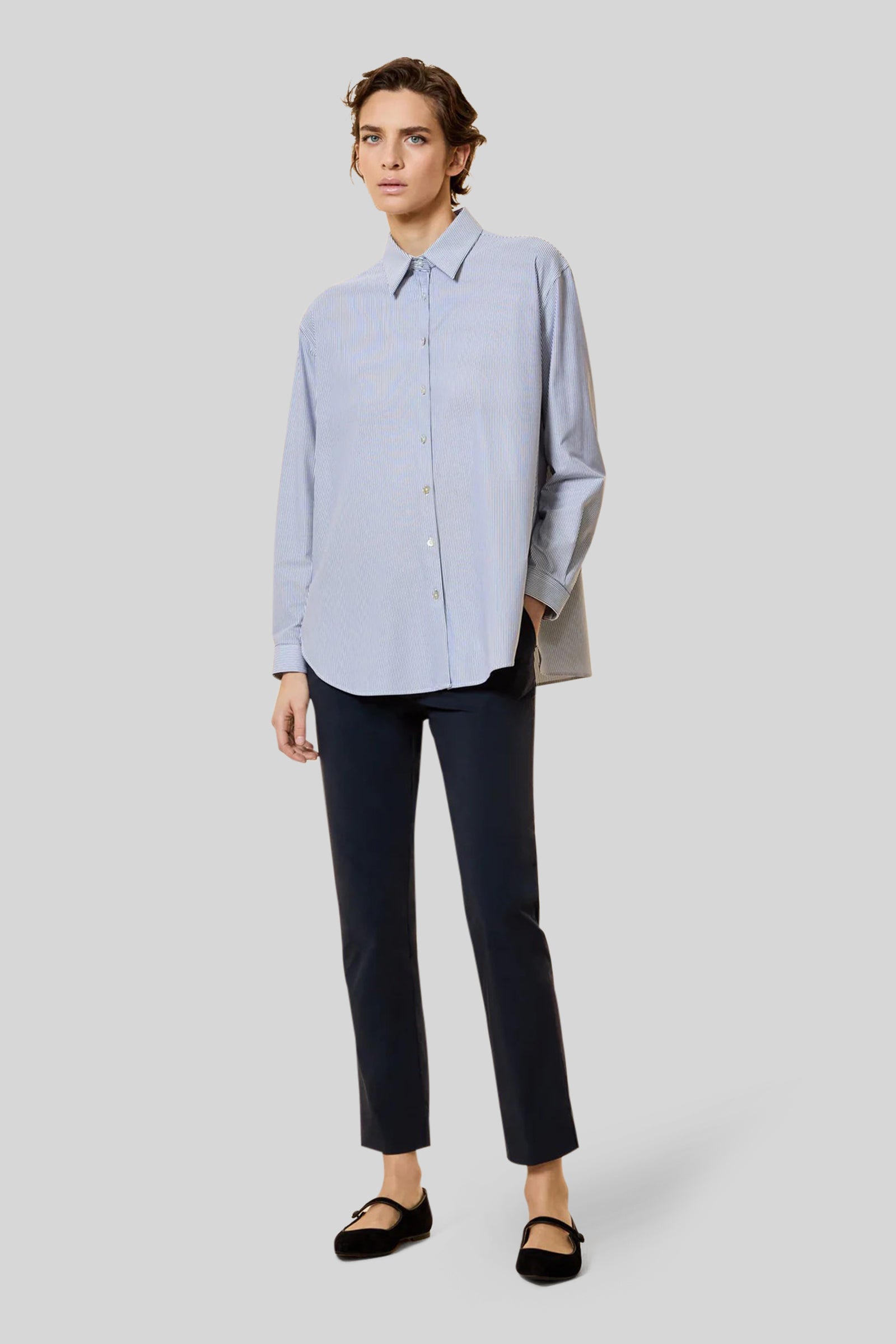 Rrd Oxford Jacquard Stripe Boyfriend Wom Shirt Bianco/blu Donna - 3