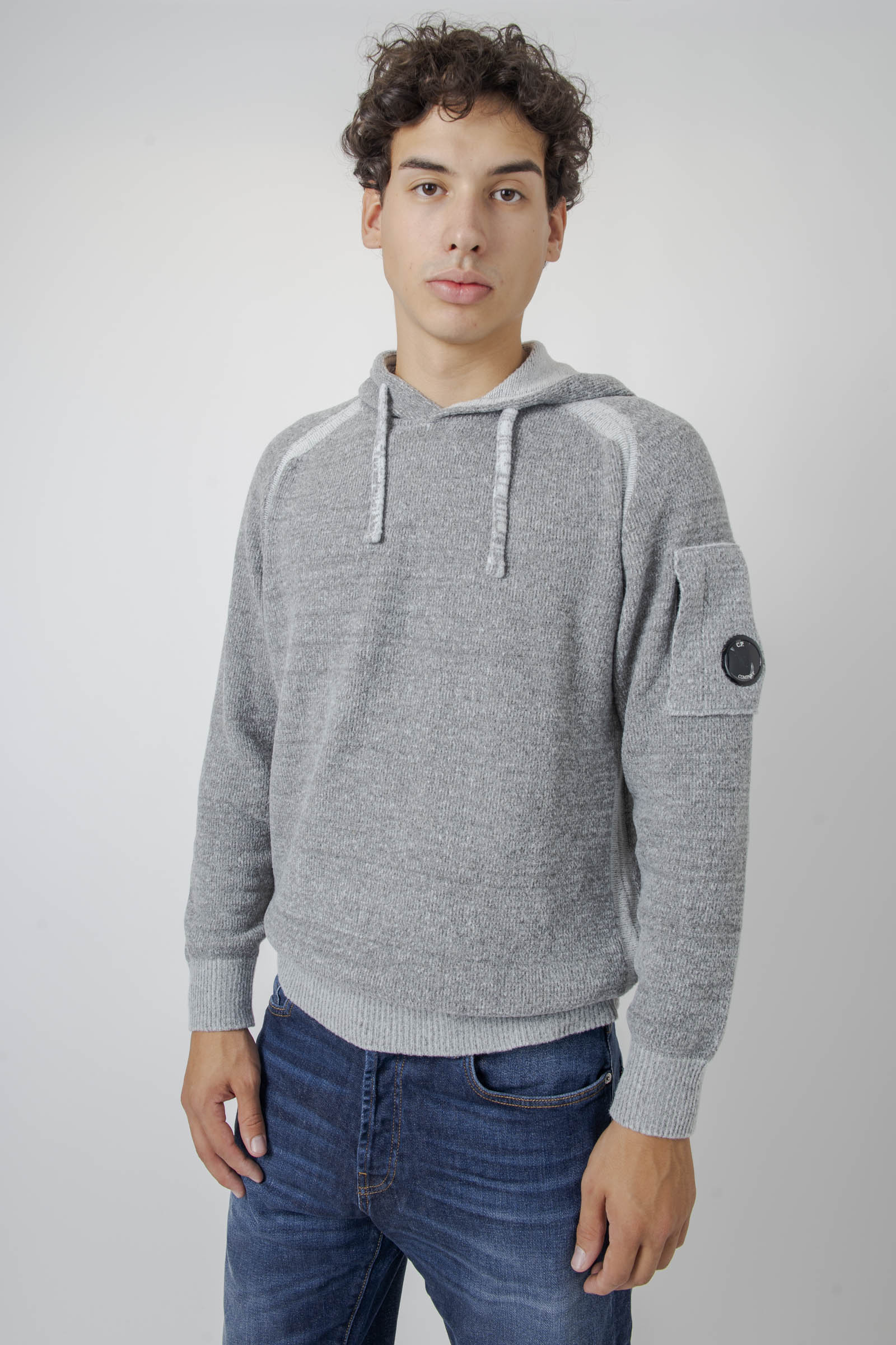 C.p. Company Maglia Hooded In Fleece Knit Grigio Uomo - 1