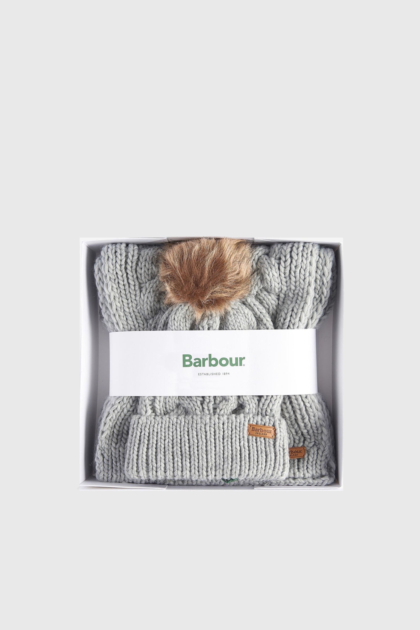 Barbour Set Beanie E Sciarpa Penshaw Grigio Chiaro Donna - 1