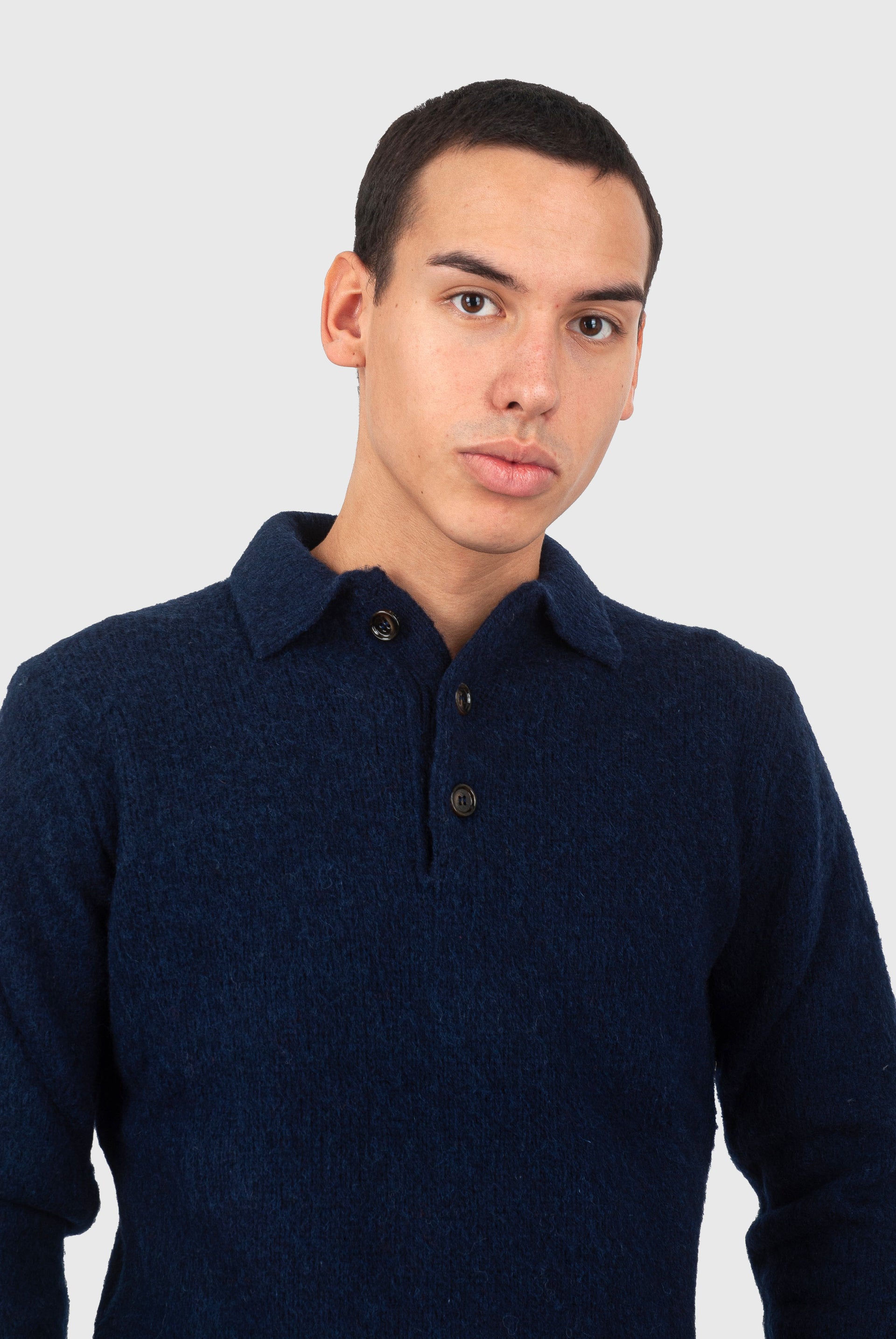 Aspesi Polo In Maglia Di Lana Shetland Spazzolata Blu Navy Uomo - 2