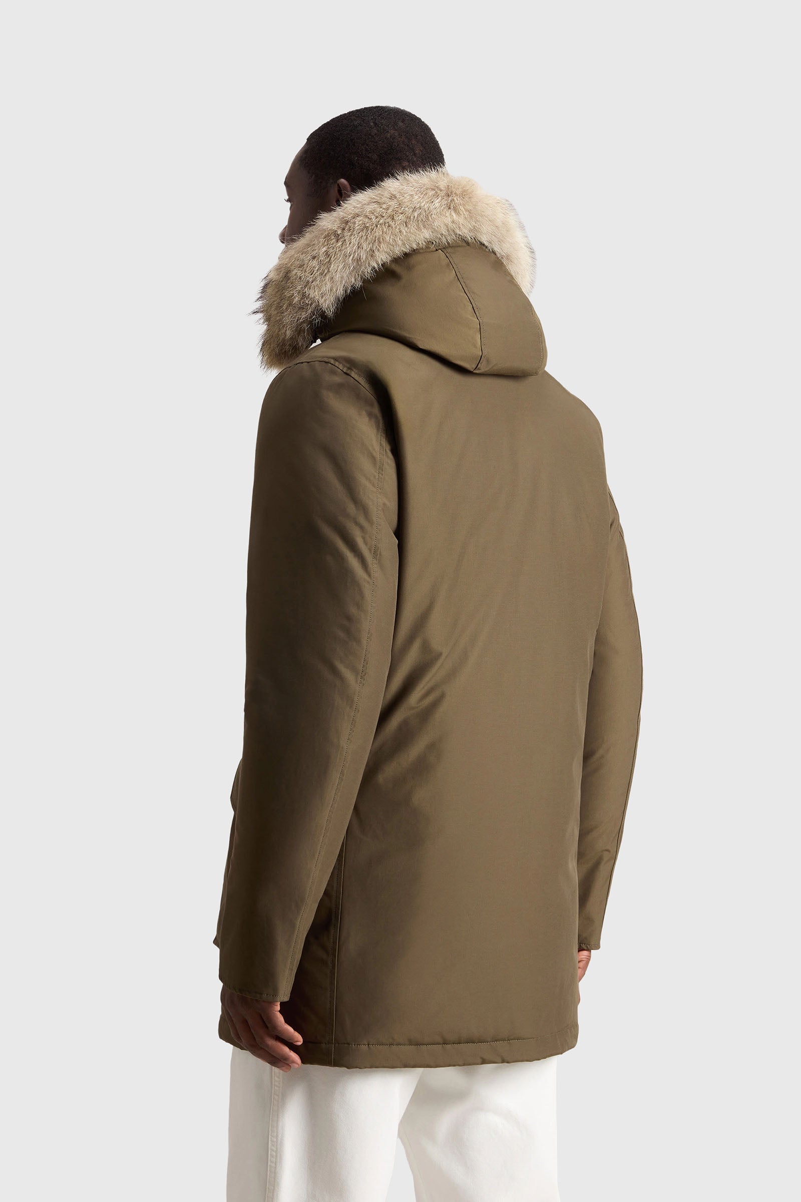 Woolrich Arctic Parka In Ramar Cloth Con Pelliccia Removibile Verde Militare Uomo - 3