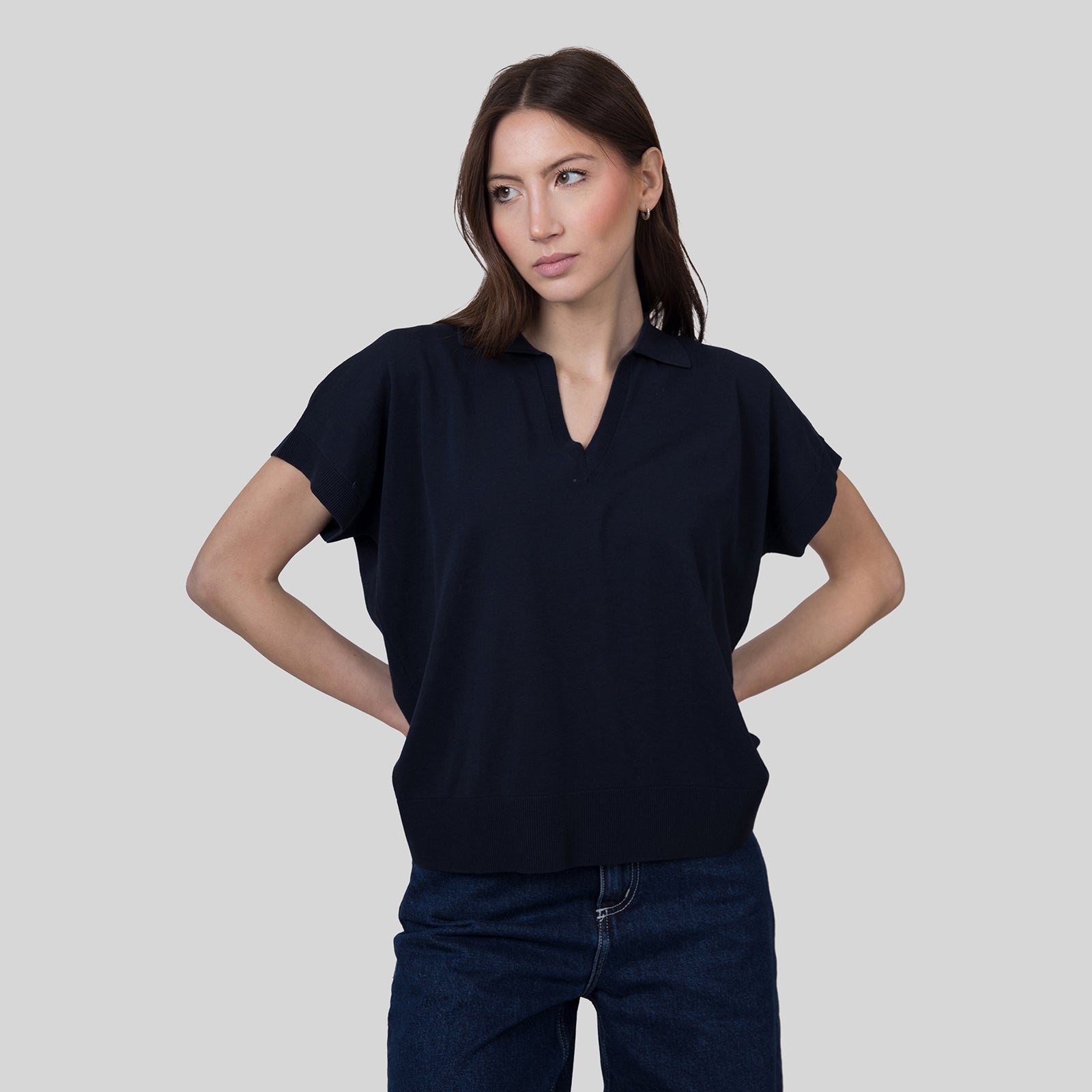 Aspesi Polo In Maglia Scollo V Blu Navy Donna - 8