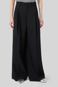 Max Mara Weekend Pantalone Wide Leg In Tela Di Lana Ovvio Nero Donna max mara weekend