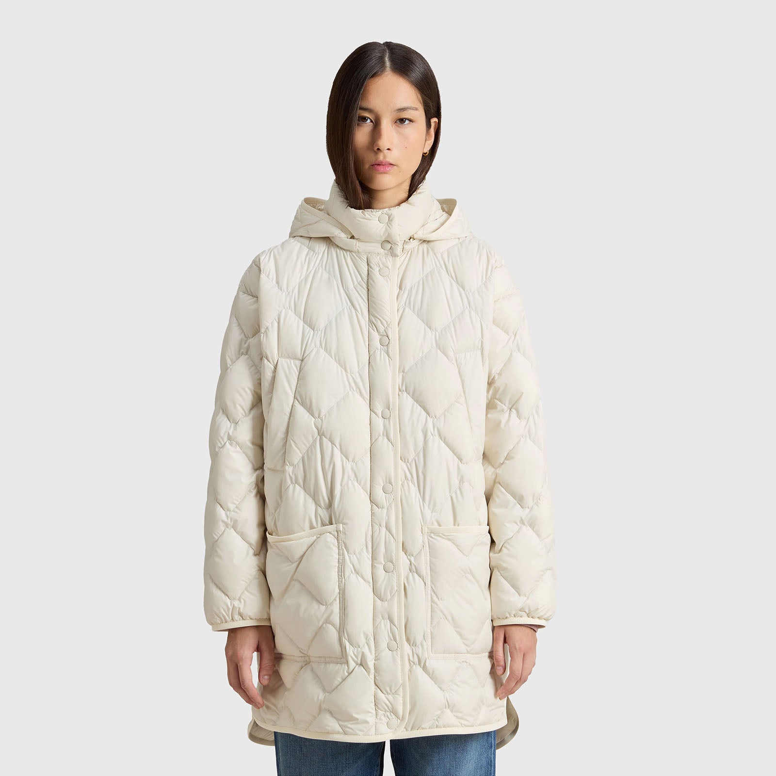 Woolrich Giacca A Mantella Heritage Con Cappuccio Removibile Crema Donna - 10