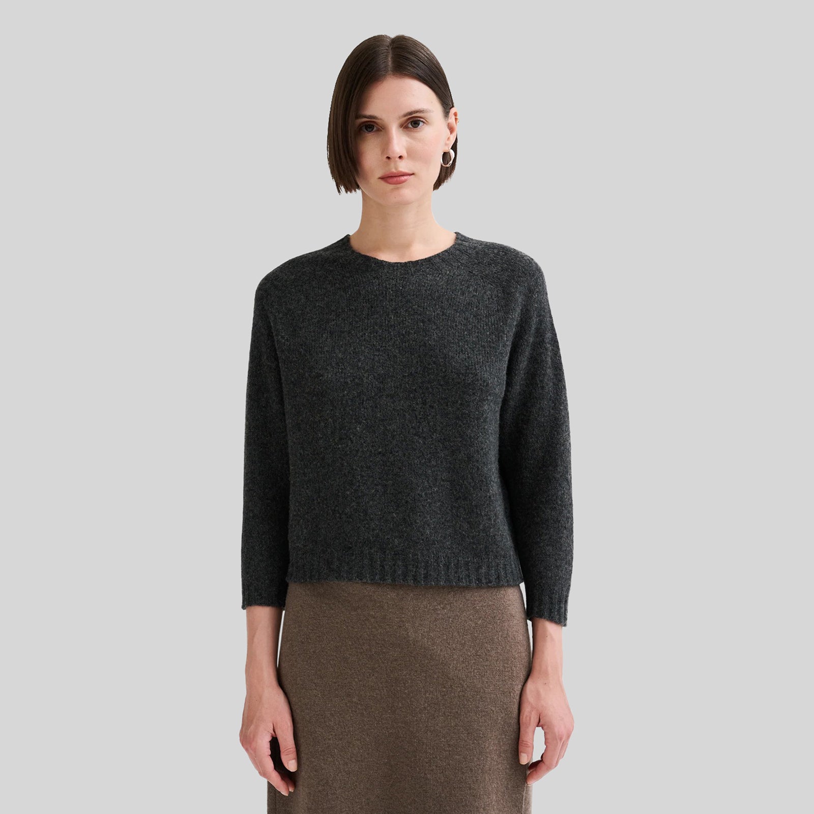 Roberto Collina Maglia In Lana E Cammello Manica 3/4 Antracite Donna - 4
