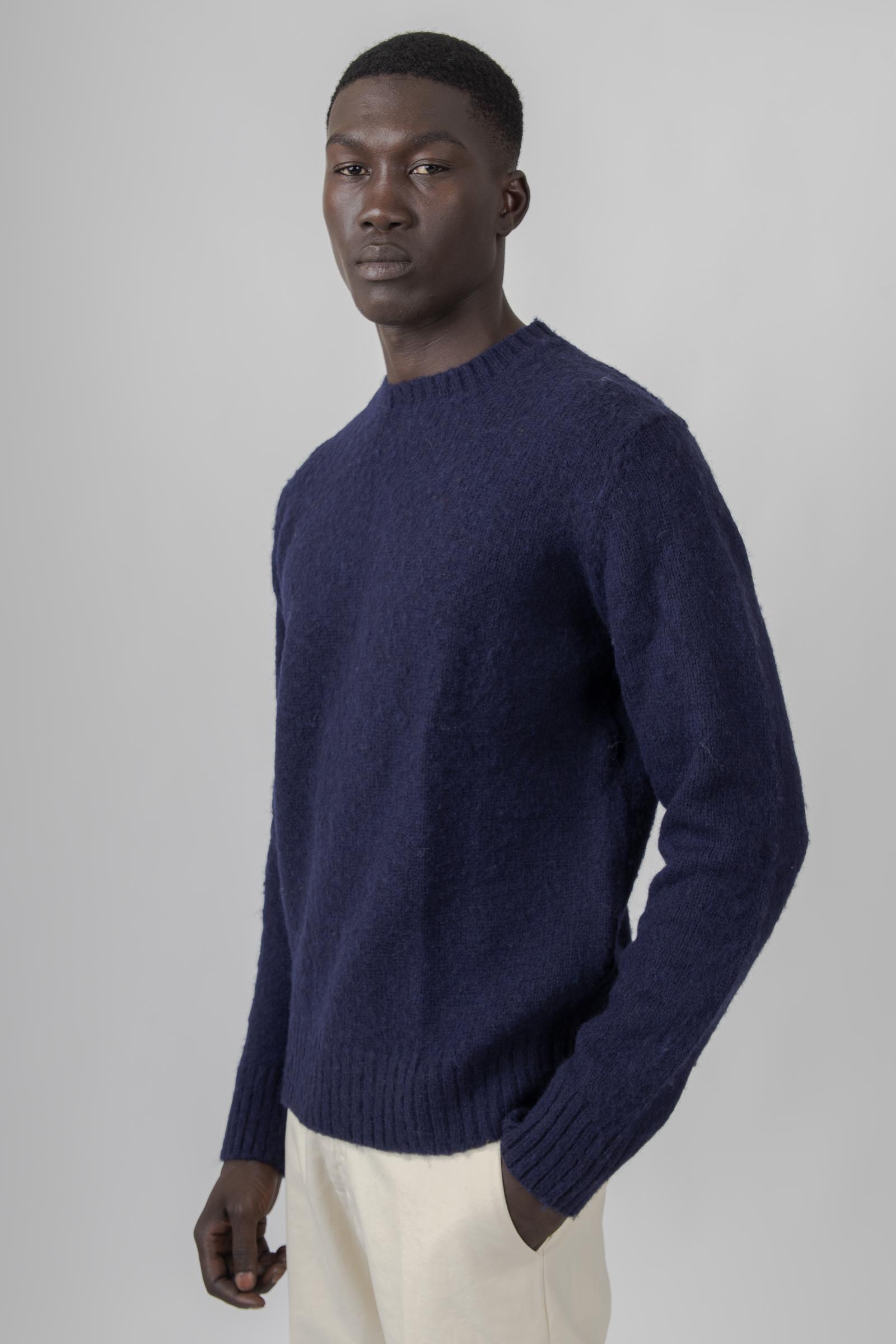 Aspesi Maglia Girocollo In Lana Shetland Blu Navy Uomo - 5