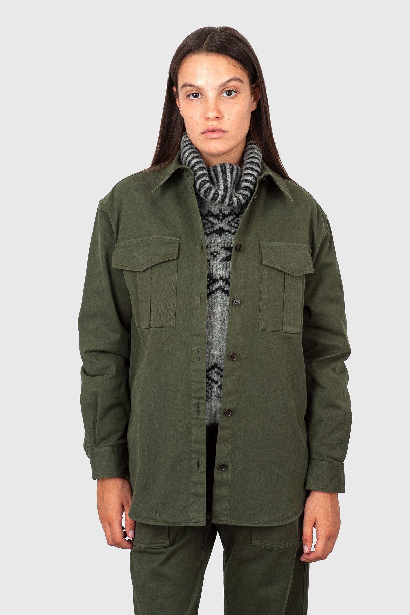 Aspesi Camicia In Gabardina Di Cotone Stretch Verde Militare Donna - 1