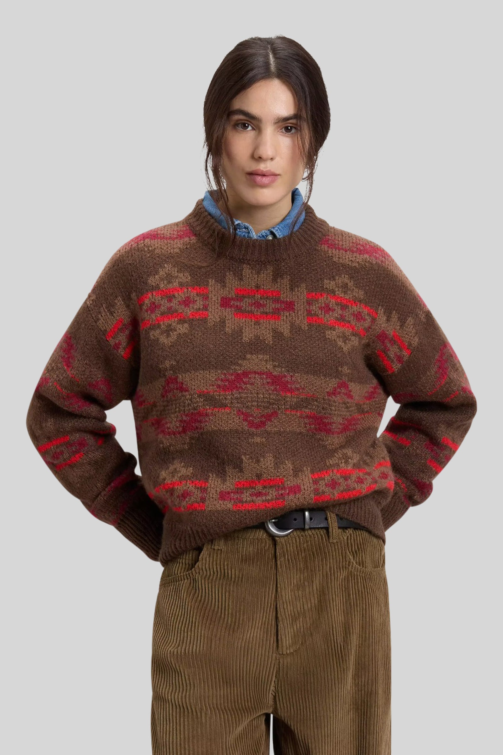 Woolrich Maglia Girocollo Fair Isle Marrone Donna - 2