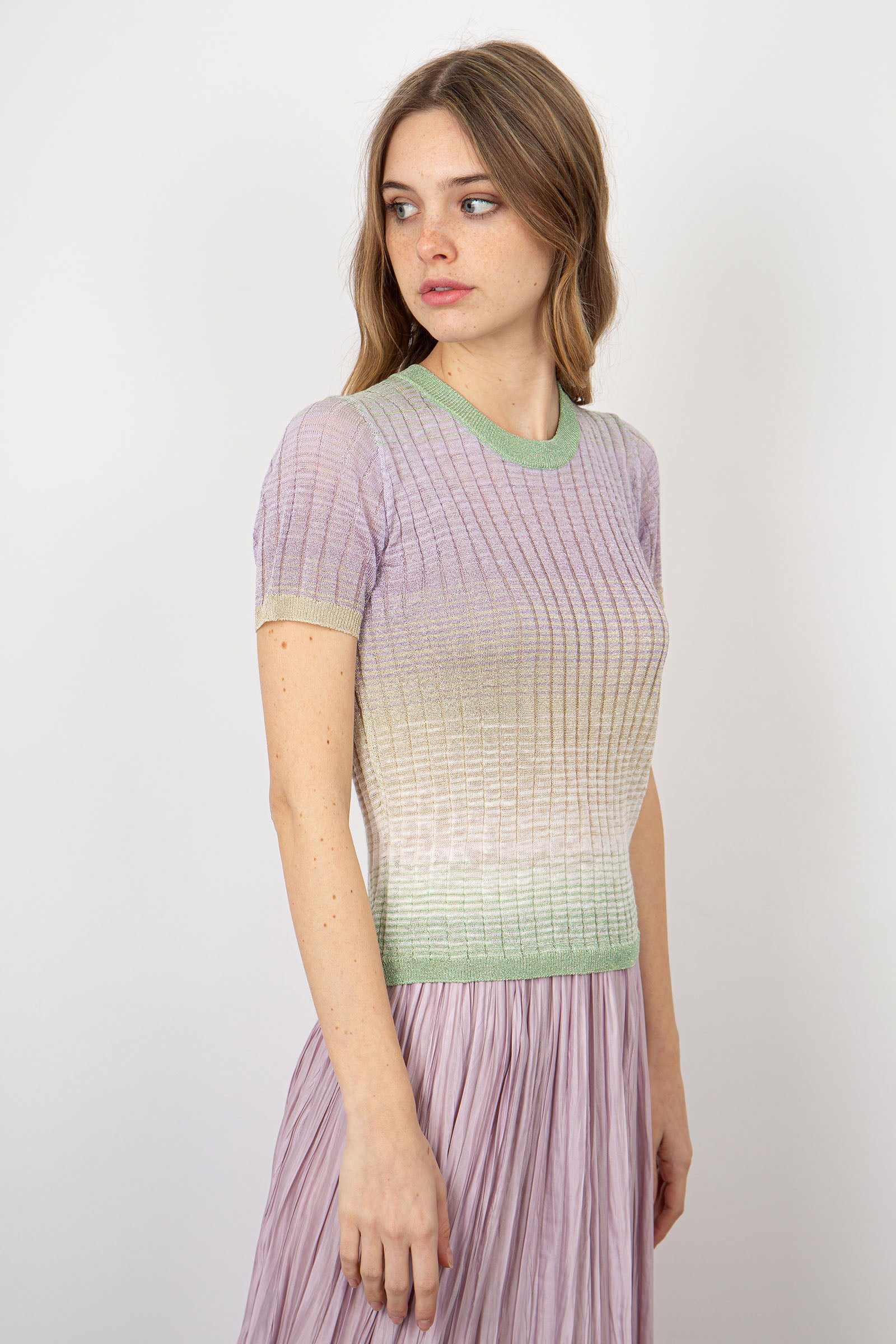 Roberto Collina Crew Neck Lurex/Linen Multicolor Sweater - 3