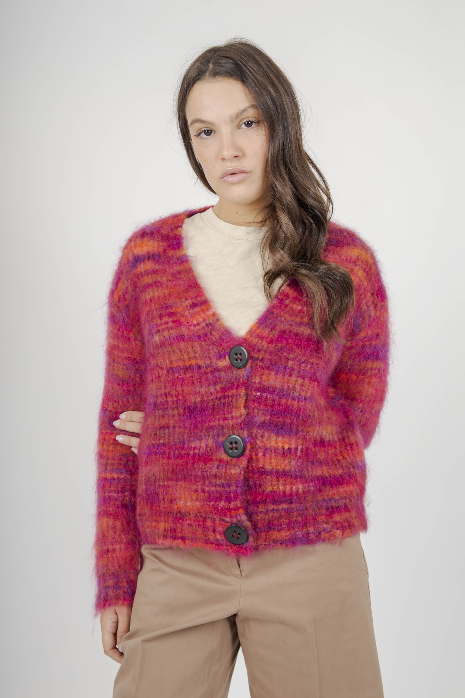 Roberto Collina Cardigan Effetto Stampato Multicolor Fuxia Donna - 6