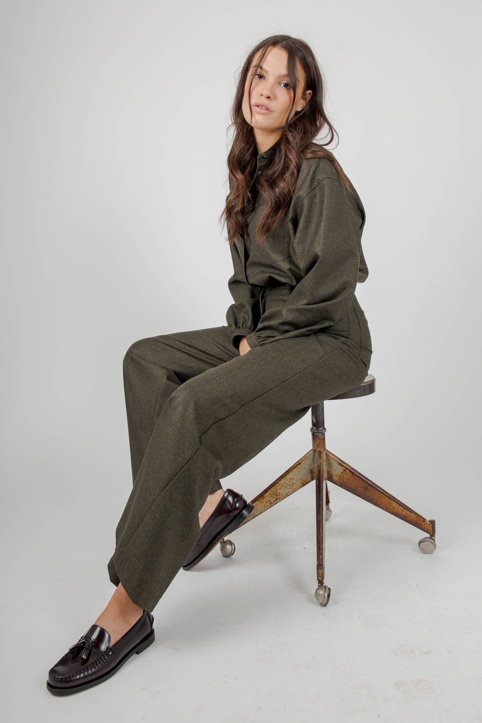 Aspesi Camicia In Flanella Misto Lana Verde Militare Donna - 2