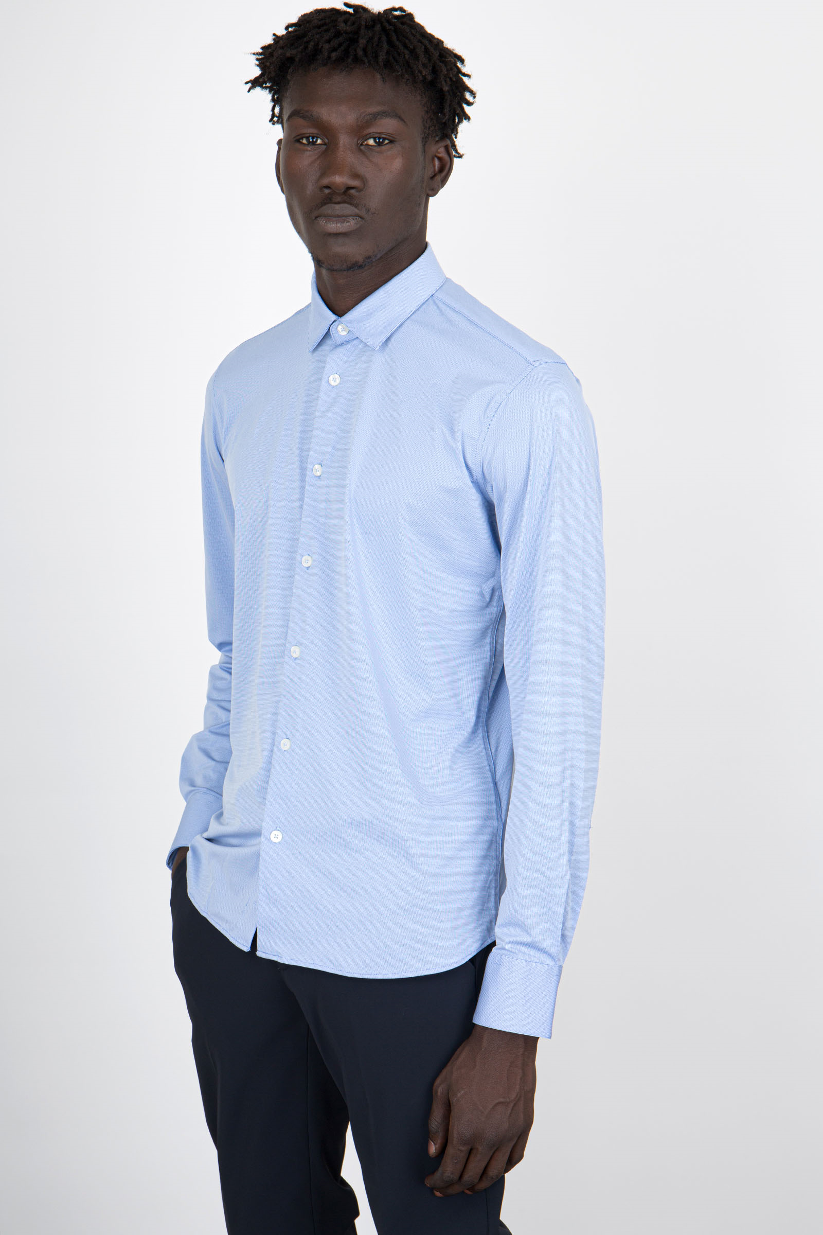 Rrd Oxford Jacquard Open Shirt Azzurro Uomo - 1