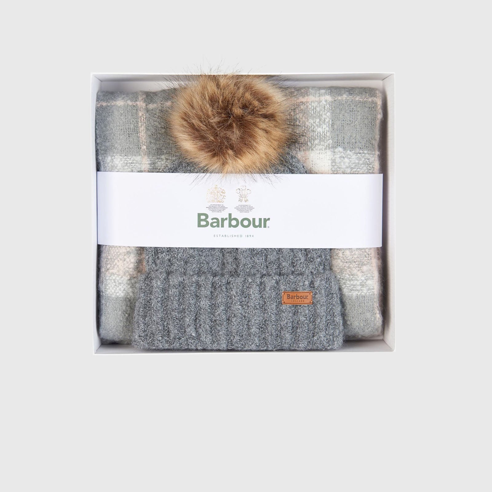 Barbour Saltburn Beanie Tartan & Sciarpa In Lana Grigio/rosa Donna - 6