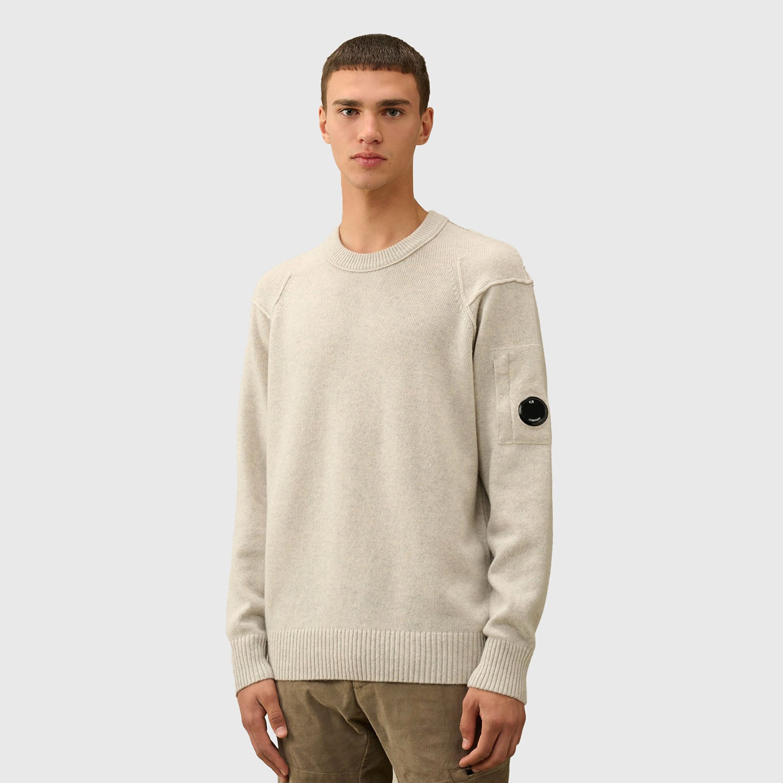 C.p. Company Maglia Lambswool Grs Crew Neck Bianco Off Uomo - 7