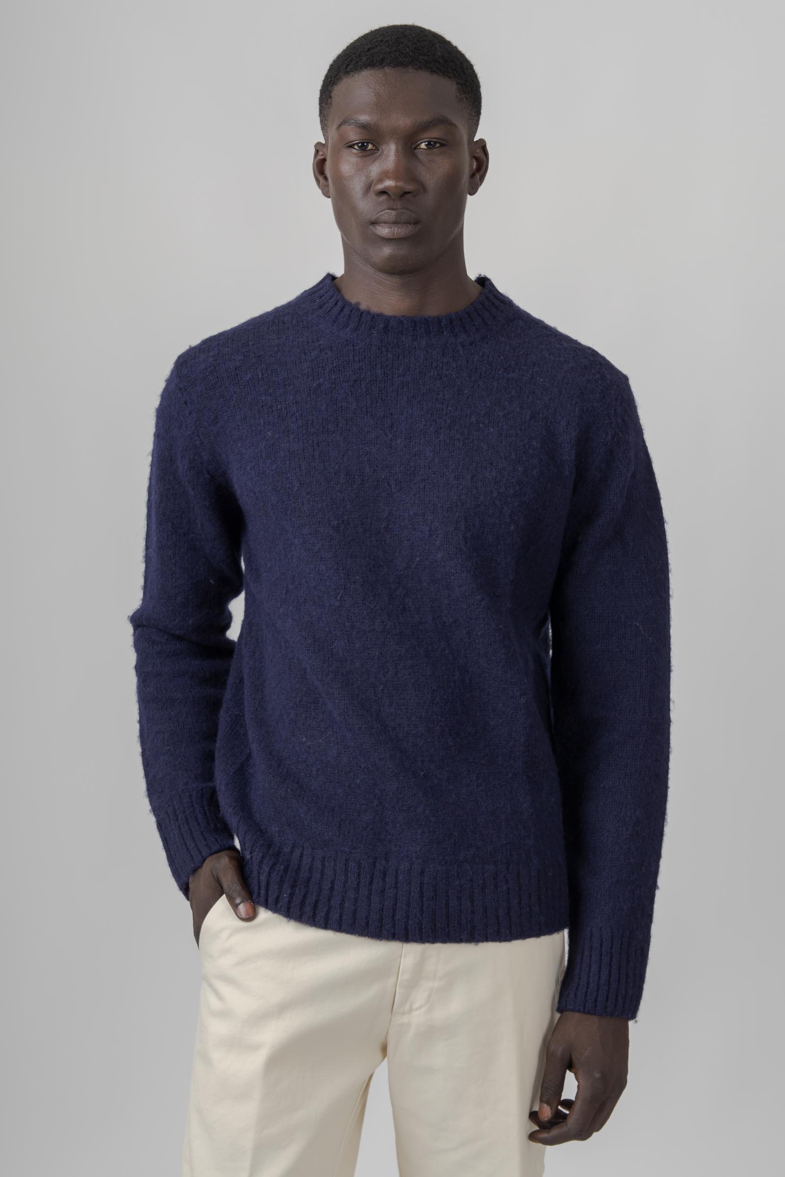 Aspesi Maglia Girocollo In Lana Shetland Blu Navy Uomo - 1