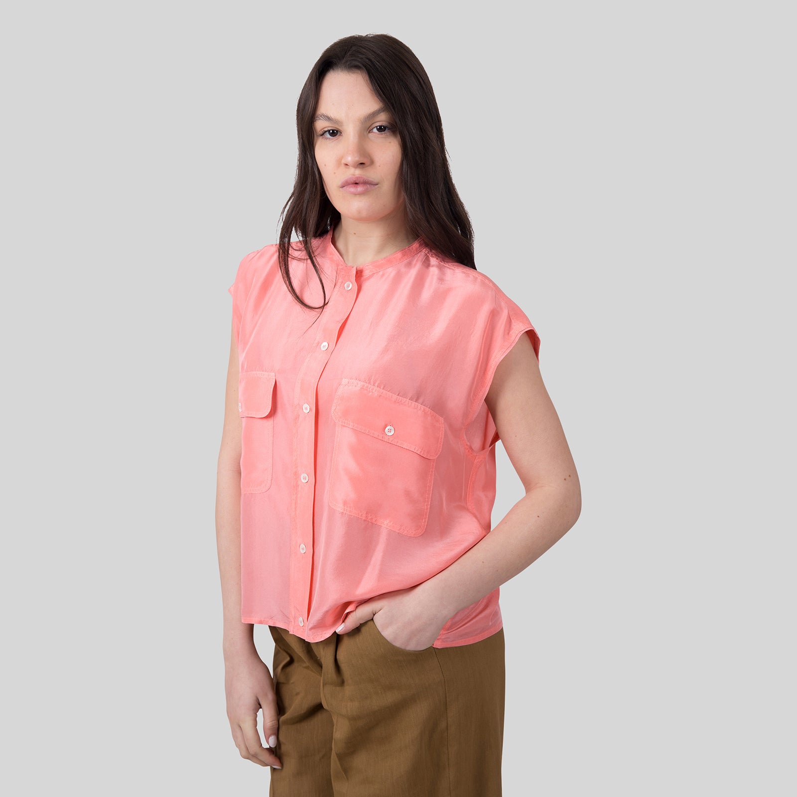 Tela Camicia In Seta Habotai Samba Rosa Donna - 7